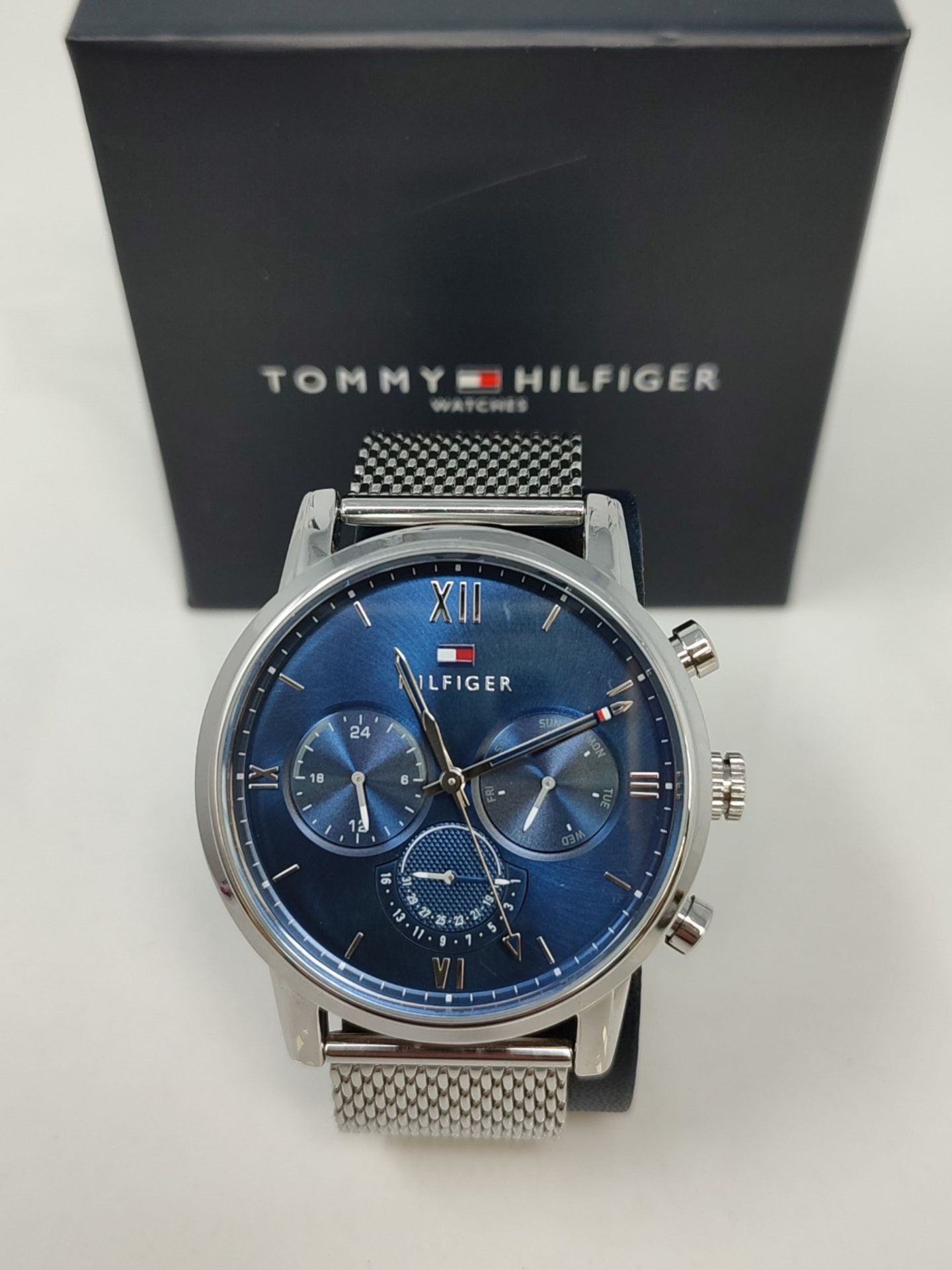 RRP £113.00 Tommy Hilfiger Men's Quartz Analog Multifunction Watch with Stainless Steel Silver Mes - Image 2 of 3