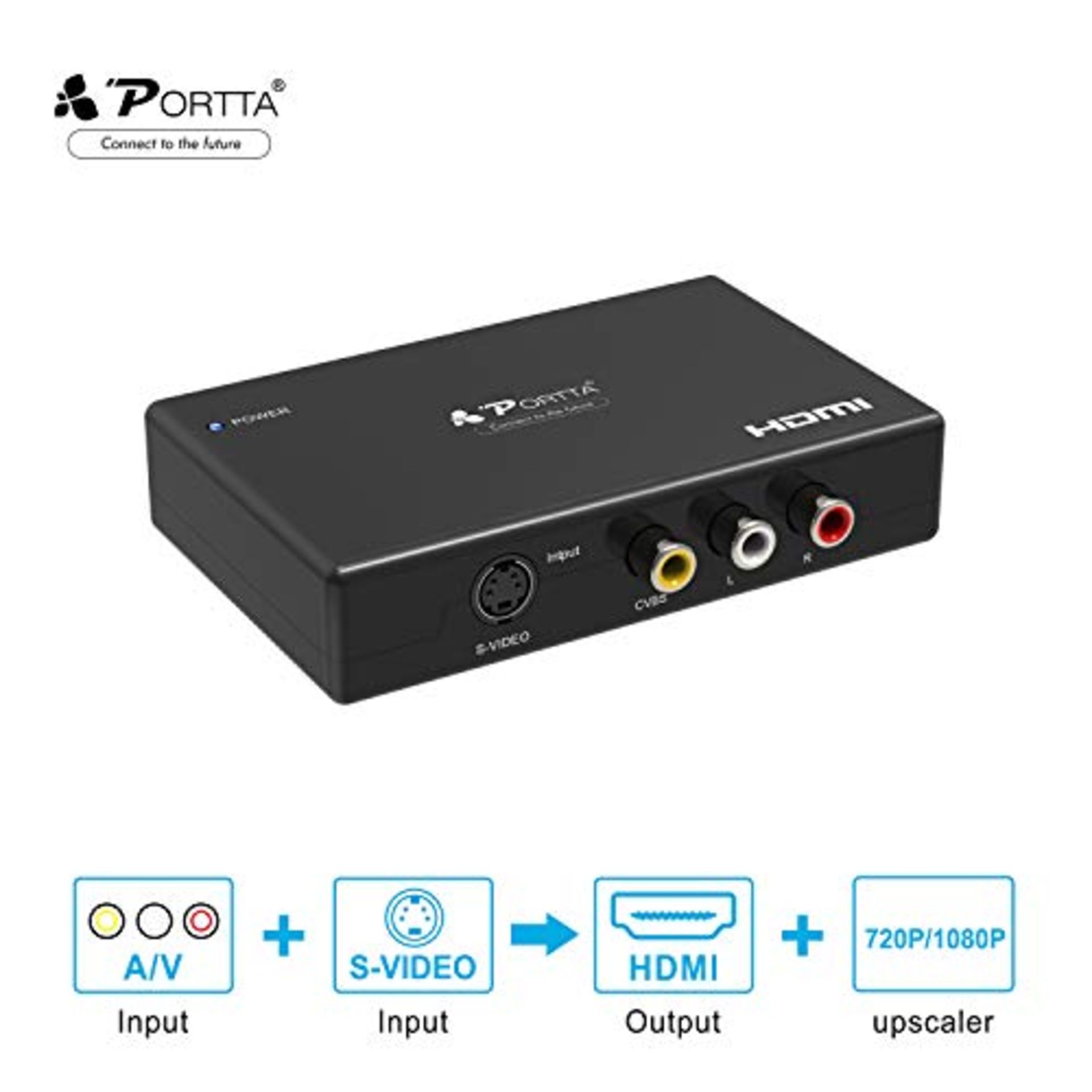 Portta HDMI Converter Up-scaler AV or CVBS and S-Video and R/L Audio to HDMI Converter