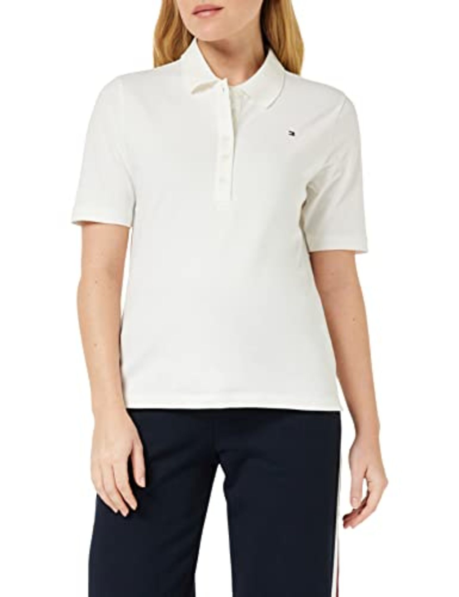 RRP £51.00 Tommy Hilfiger Women's Short Sleeve 1985 Pique Polo Regular Fit Polo Shirt, White (Ecr