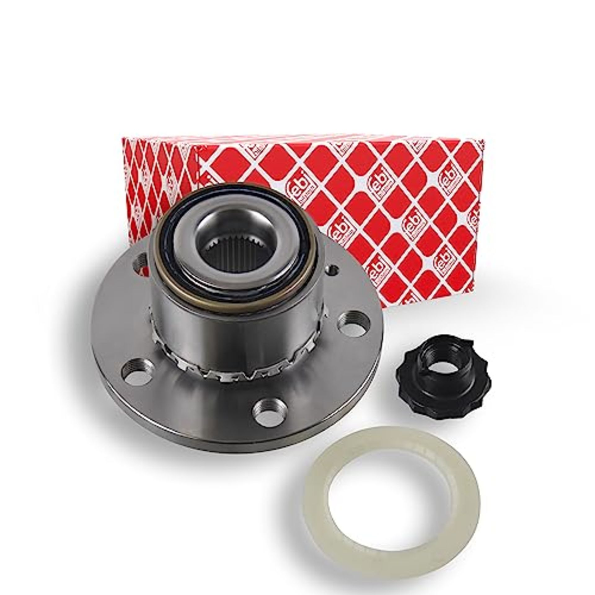 Febi Bilstein 24414 wheel bearing kit with wheel hub, ABS impulse ring and axle nut, 1