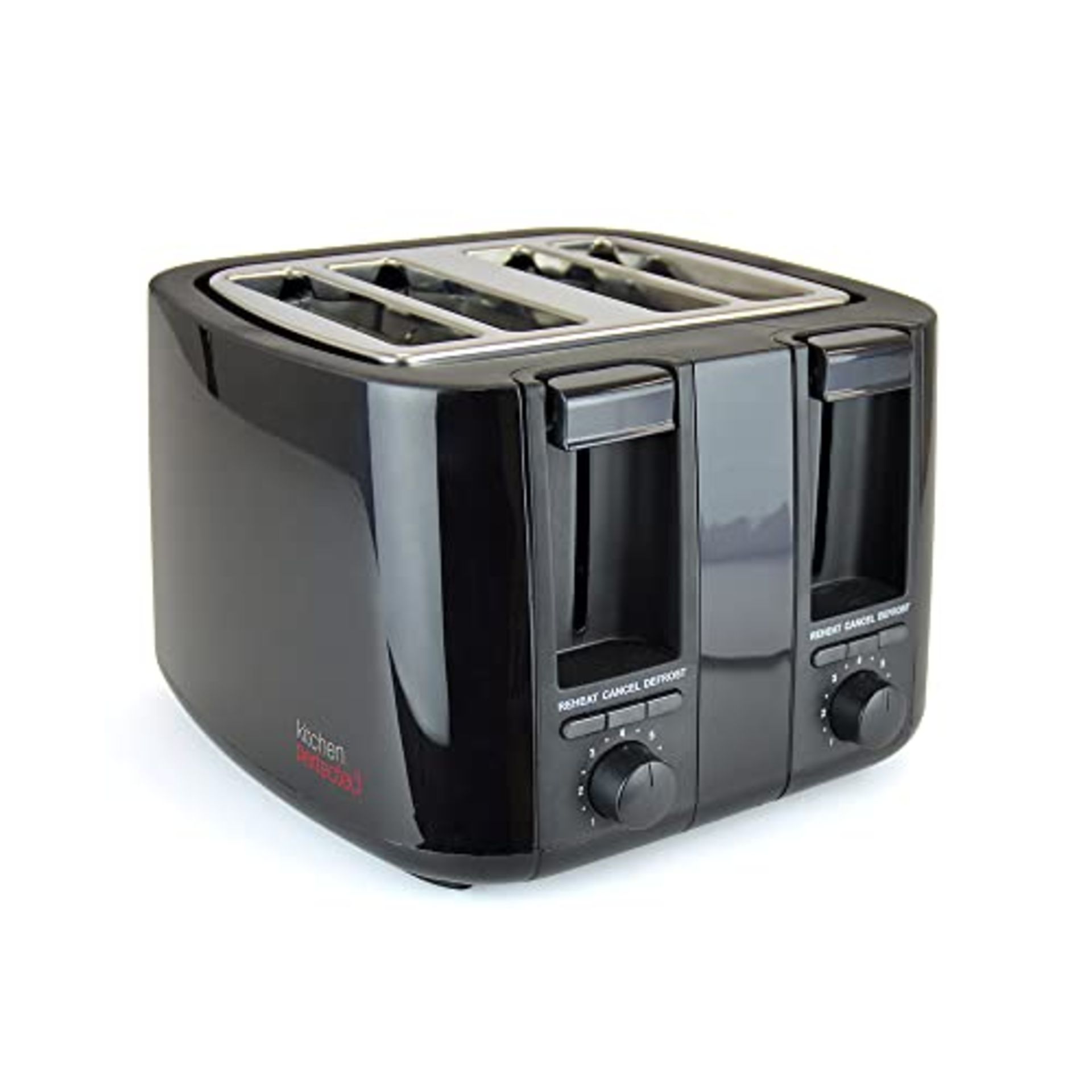 KitchenPerfected 4 Slice Wide Slot Toaster, 7 Browning Settings, Defrost/Reheat/Cancel
