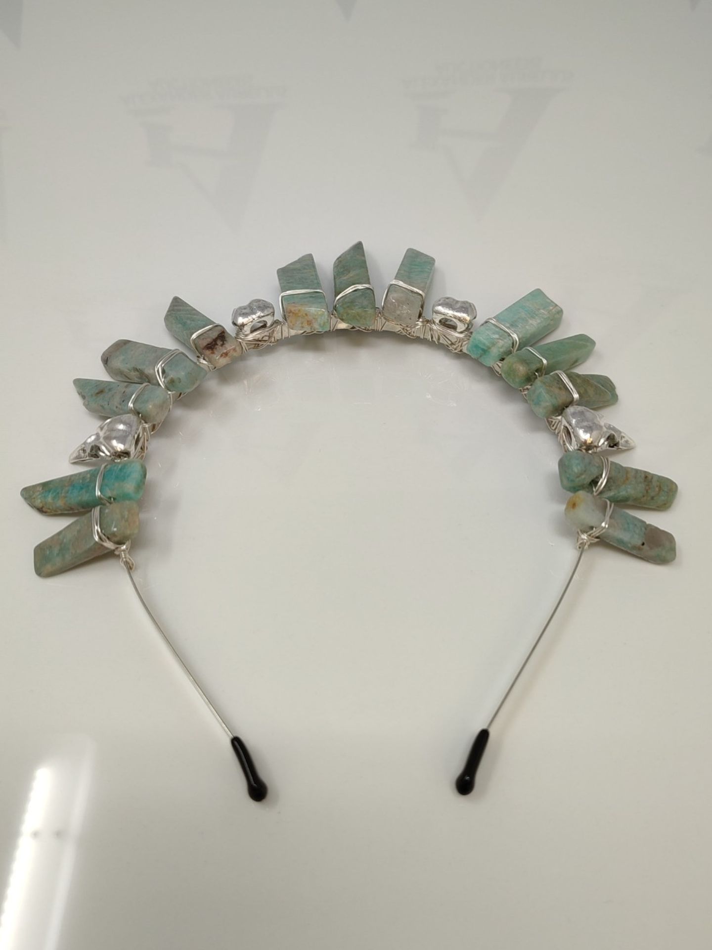 Soulnioi Natural Amazonite Crystal Headband White Wire Wrap Ancient Silver Raven Irreg - Image 2 of 2