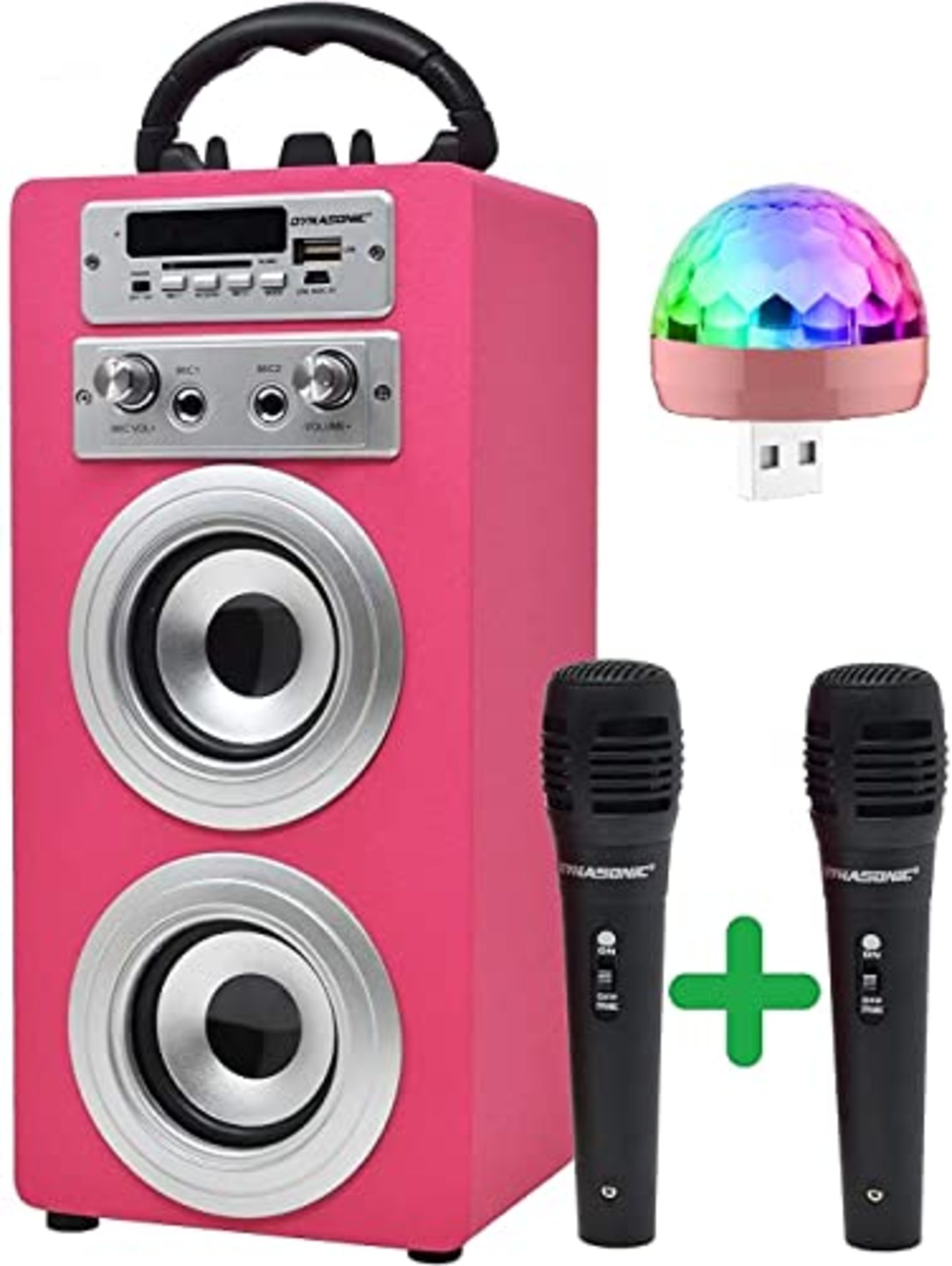 RRP £52.00 DYNASONIC - (3rd Gen) Portable Bluetooth Speaker with Karaoke Mode and Microphone, FM