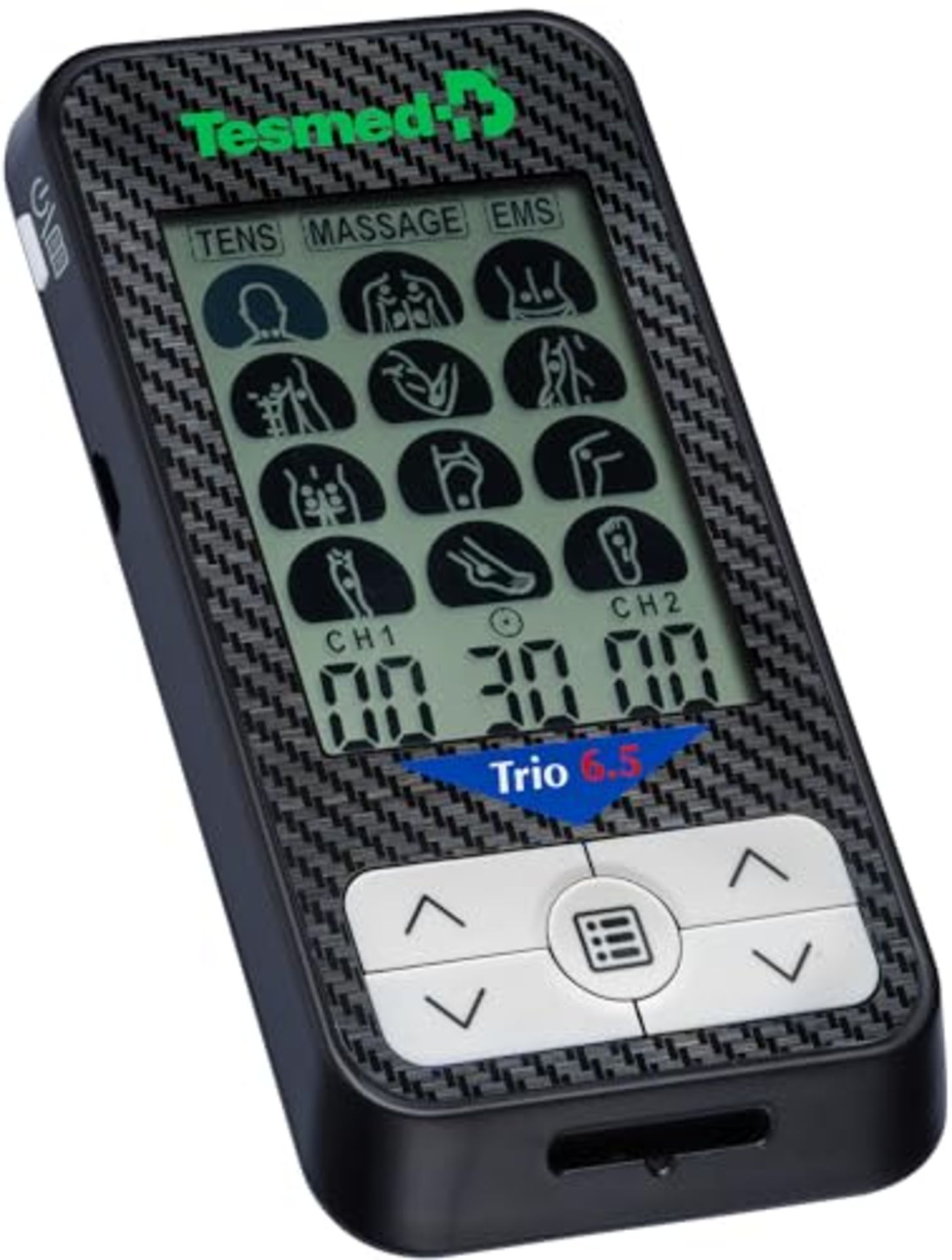 TESMED Trio 6.5 electrostimulator with rechargeable battery, muscle, TENS and massage