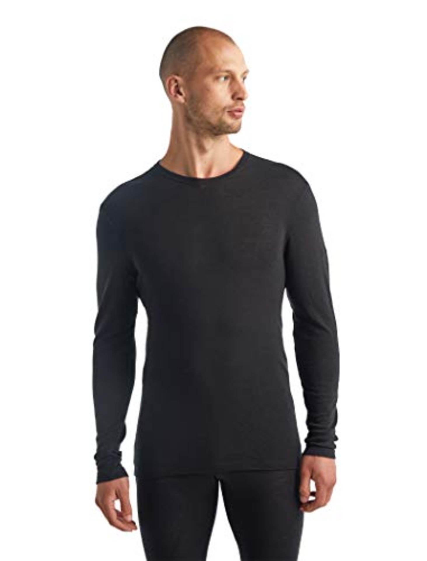 RRP £69.00 Icebreaker Men's Everyday Long Sleeve Crewe Thermal Top T shirt, Black, M UK