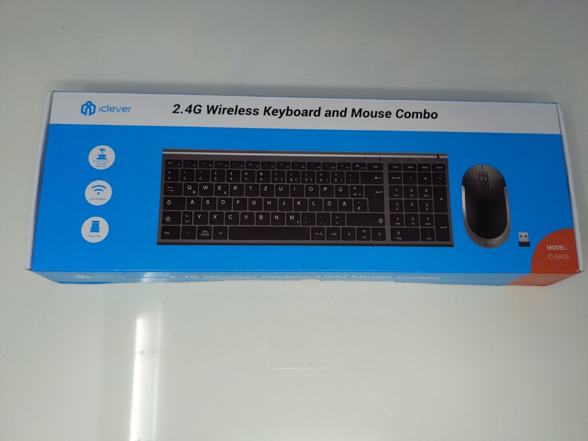 iClever GK03 2.4G Tastatur Maus Set Kabellos, Aluminium Wireless Slim Tastatur QWERTZ