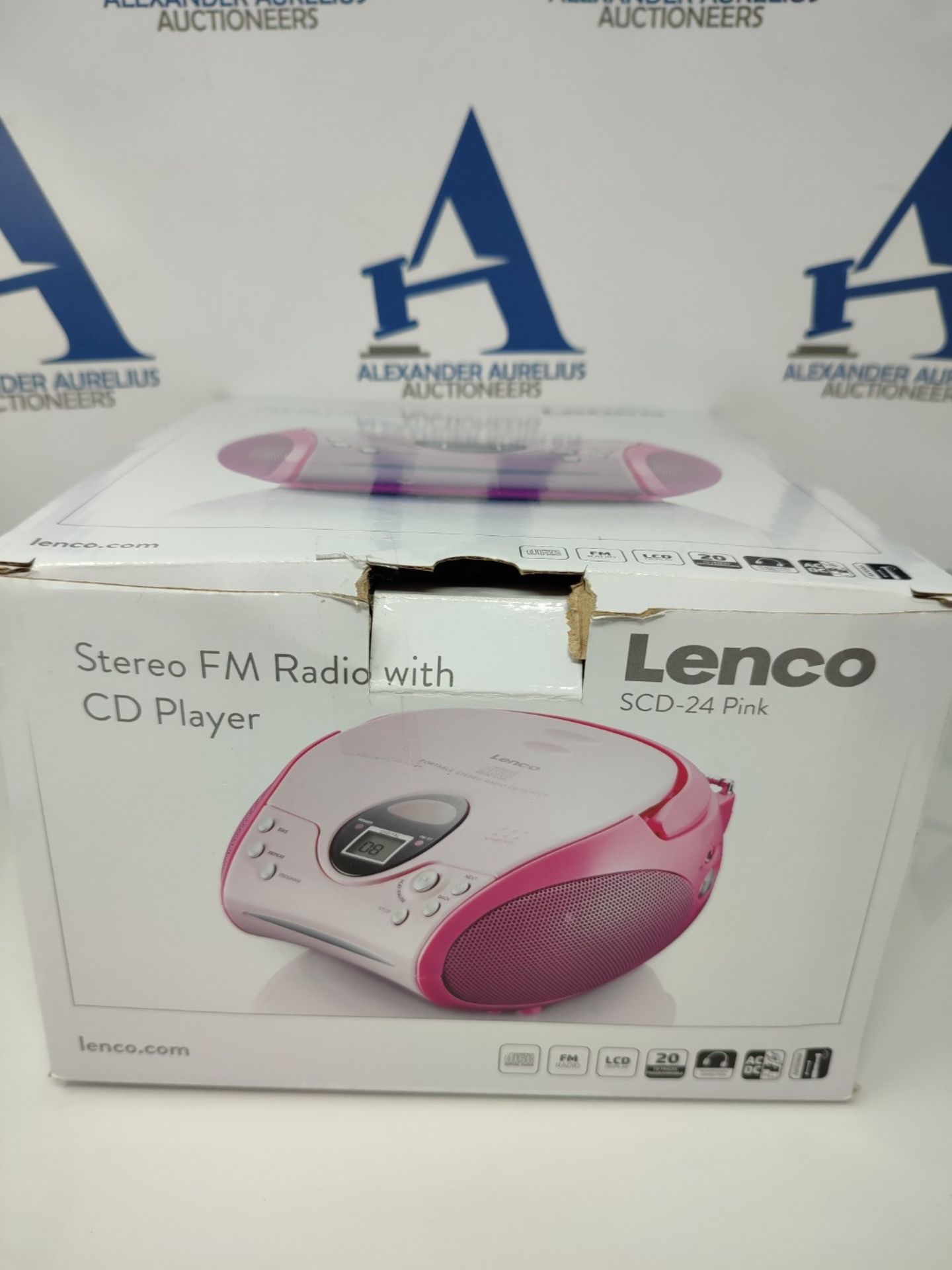 Lenco SCD-24 stereo FM radio with CD player and telescopic antenna pink - Image 2 of 3