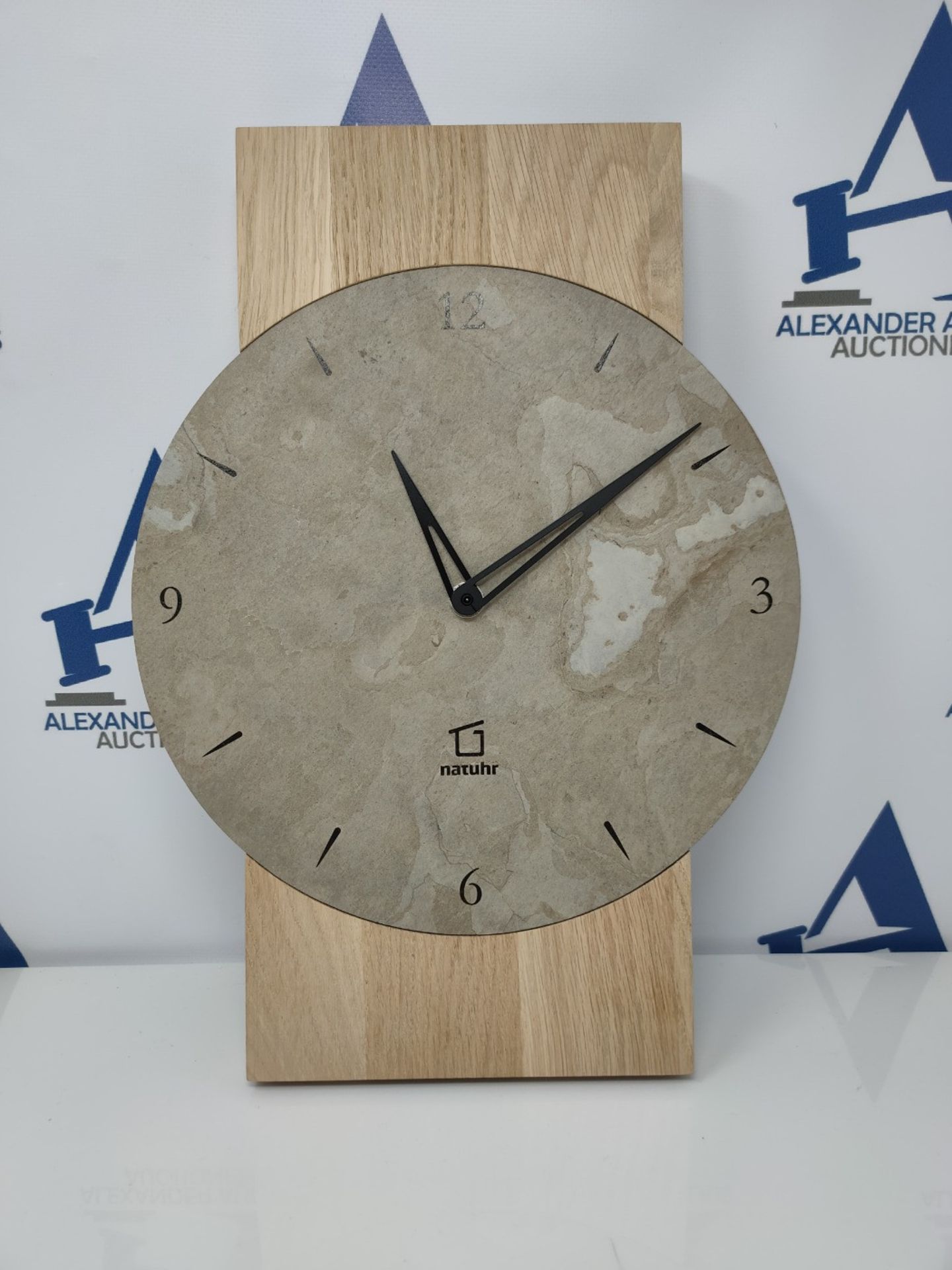 RRP £109.00 Natuhr Schlefer Wall Clock - Zugspitze - Wood Oak Slate Stone Low Noise Made in German