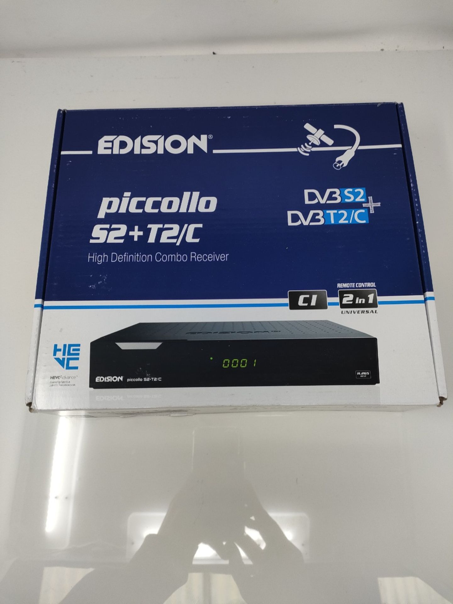 RRP £59.00 EDISION PICCOLLO S2+T2/C, Combo Receiver DVB-S2/T2/C H265 HEVC, C.I, Full HD, USB, 2in - Image 2 of 3