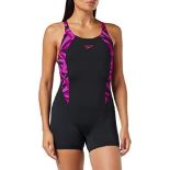 Speedo Hyperboom Splice Legsuit Swimsuit for Women, Black/Electric Rose/Ecstatic Rose,