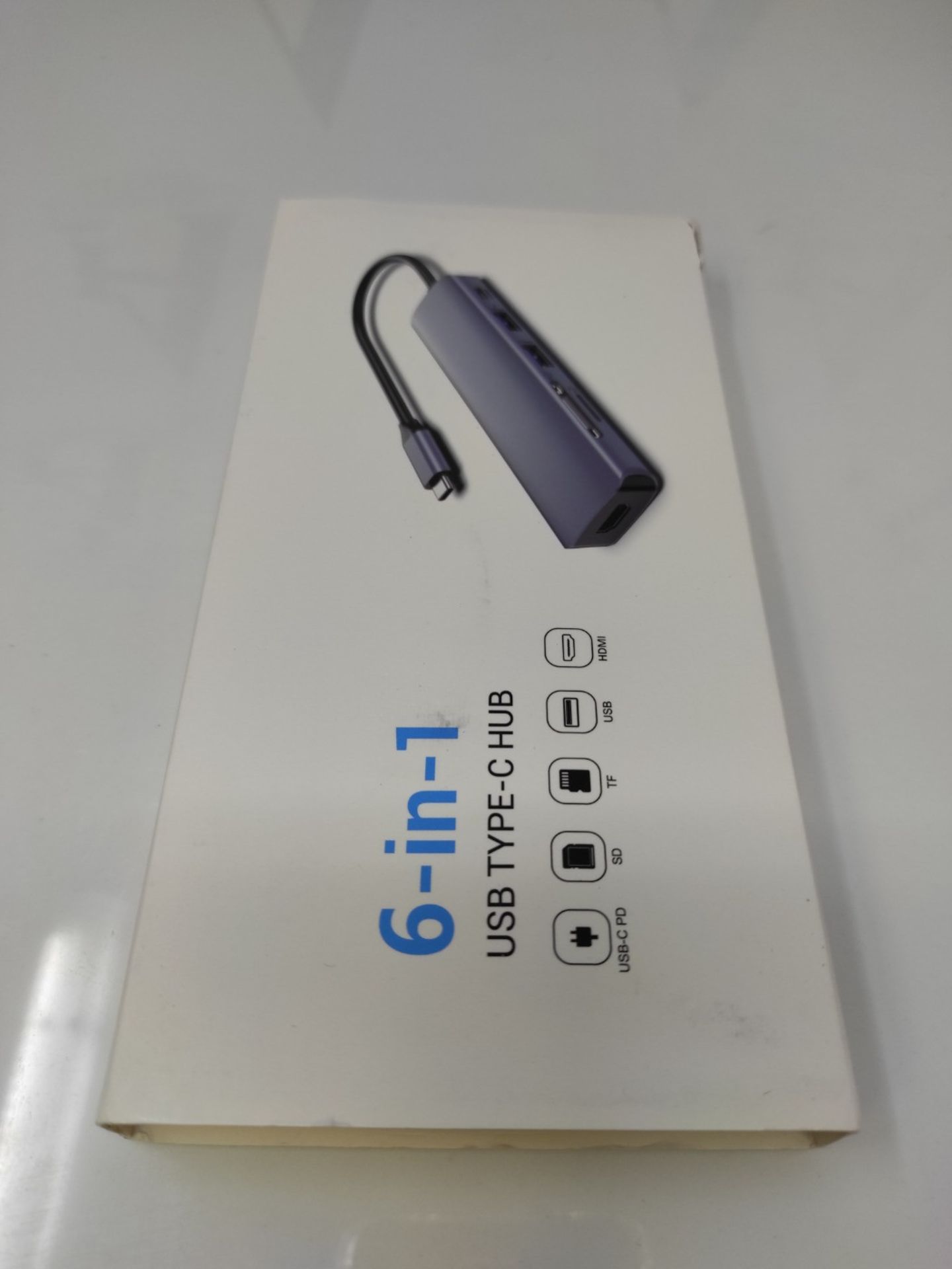 USB C Hub, HOPDAY 6 in 1 Adapter with 4K HDMI, 2 x USB 3.0, SD/TF Card Reader, 100W Ch - Image 2 of 3