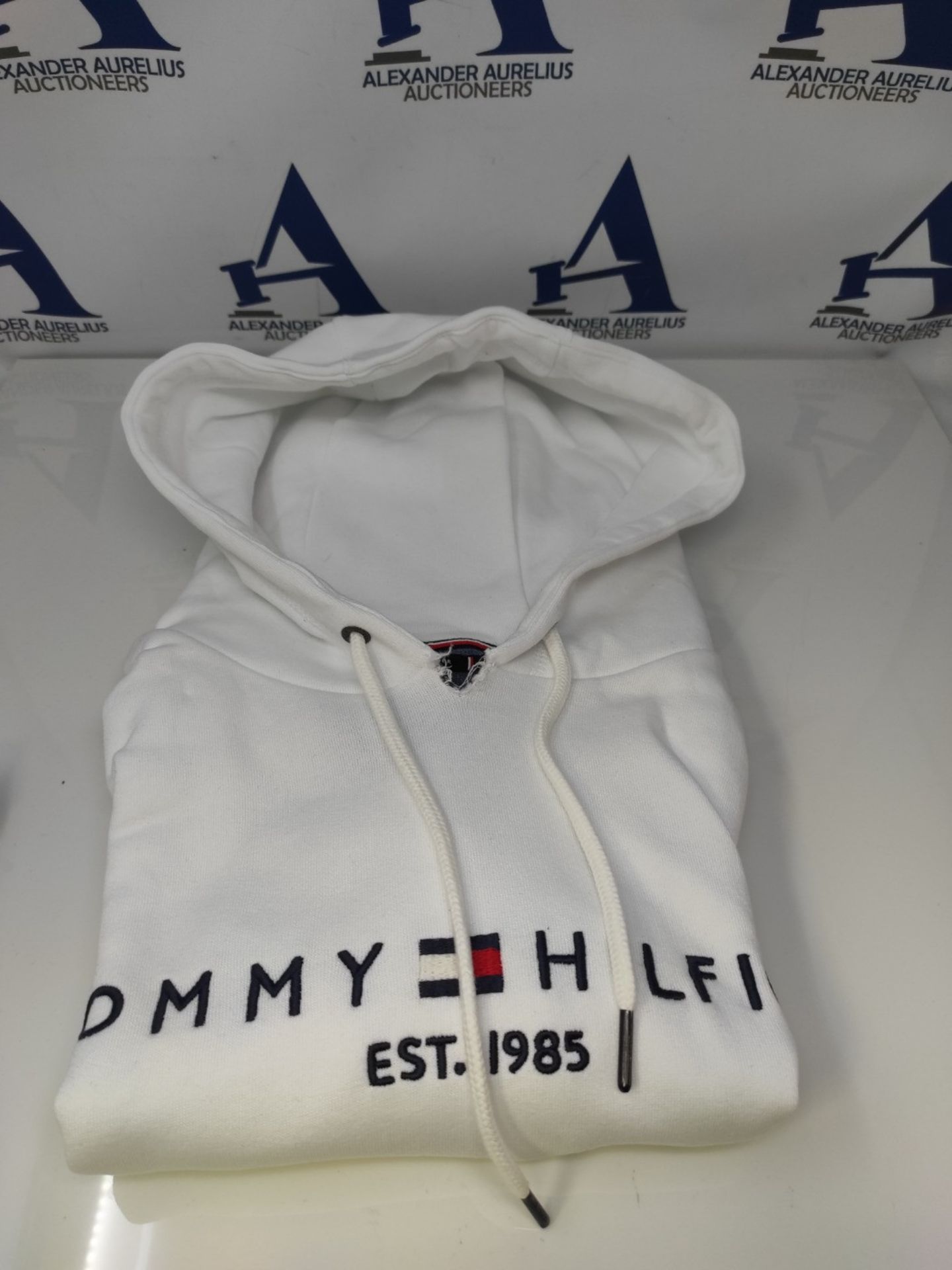 RRP £89.00 Tommy Hilfiger Men's Logo Hooded Sweatshirt, White - Image 2 of 3