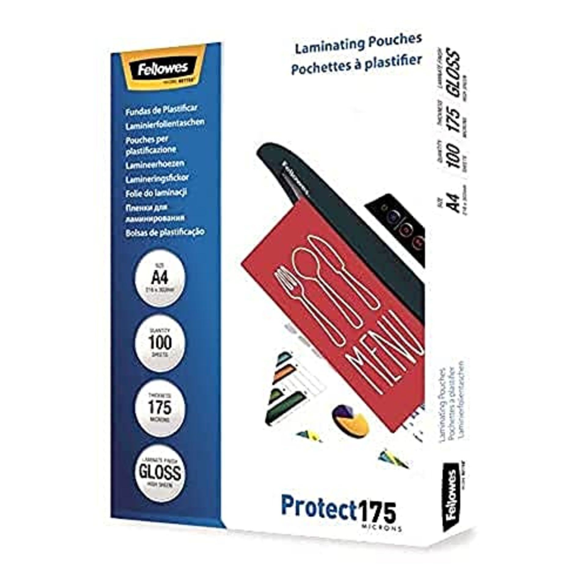 Fellowes 5308703 Protect 175 microns A4 glossy lamination pouches - Pack of 100 Transp