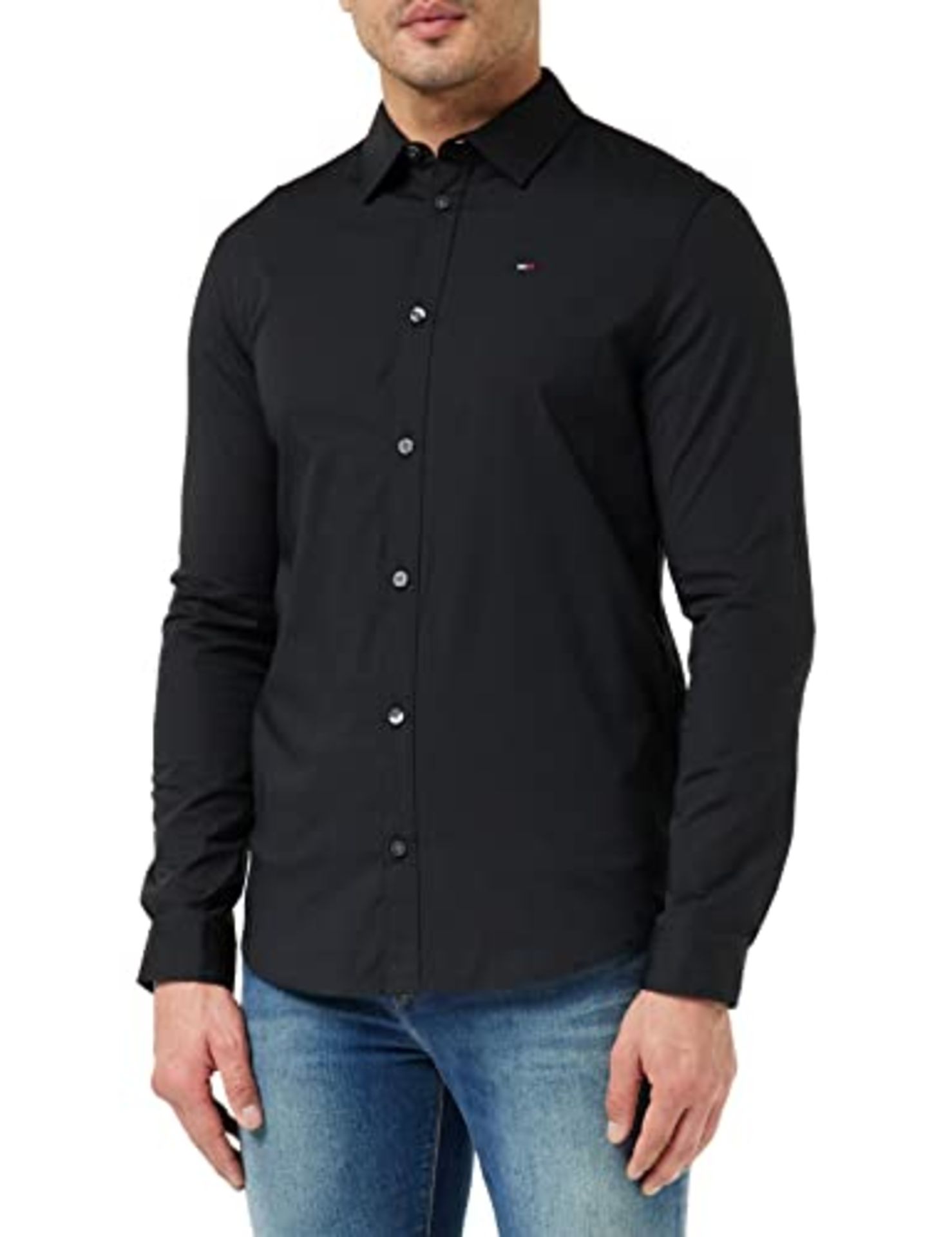RRP £50.00 Tommy Jeans Men's Shirt TJM Original Long Sleeve, Black (Tommy Black), L