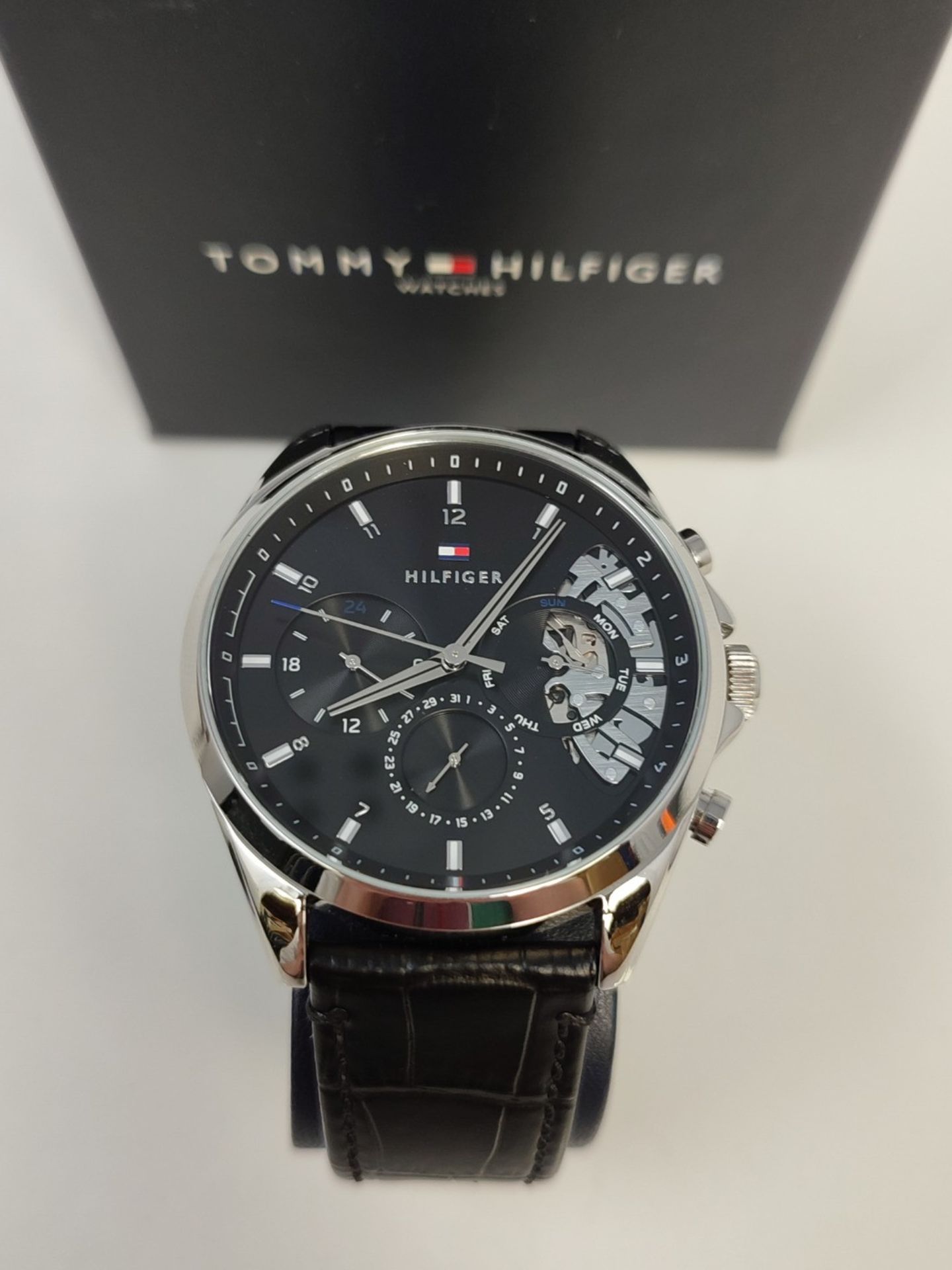 RRP £169.00 Tommy Hilfiger Men's Analog Quartz Multifunction Watch with Black Leather Strap - 1710 - Bild 2 aus 3