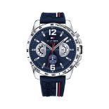 RRP £116.00 [CRACKED] Tommy Hilfiger Multi Dial Quartz Watch for Men with Navy Blue Silicone Strap