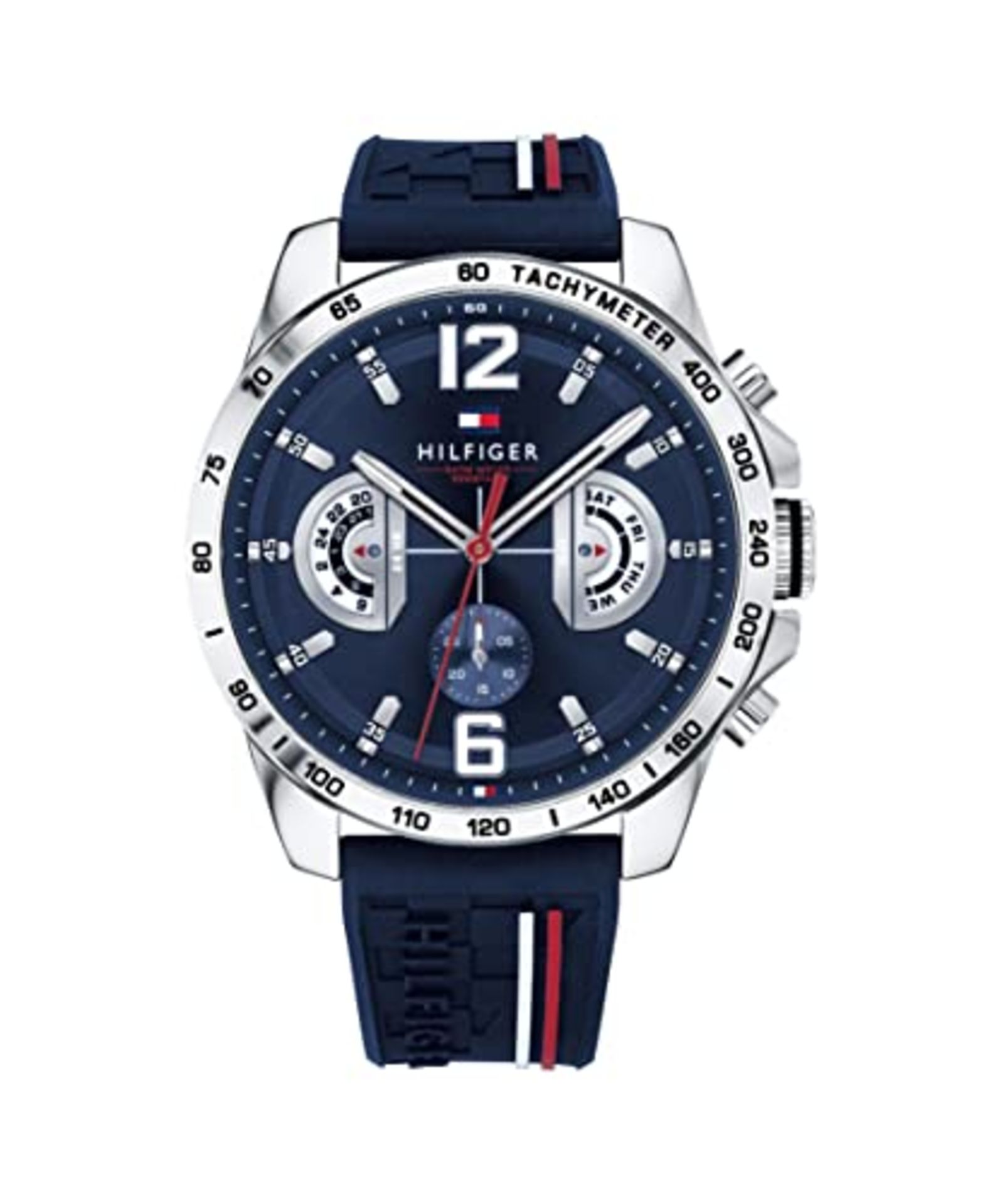 RRP £116.00 [CRACKED] Tommy Hilfiger Multi Dial Quartz Watch for Men with Navy Blue Silicone Strap
