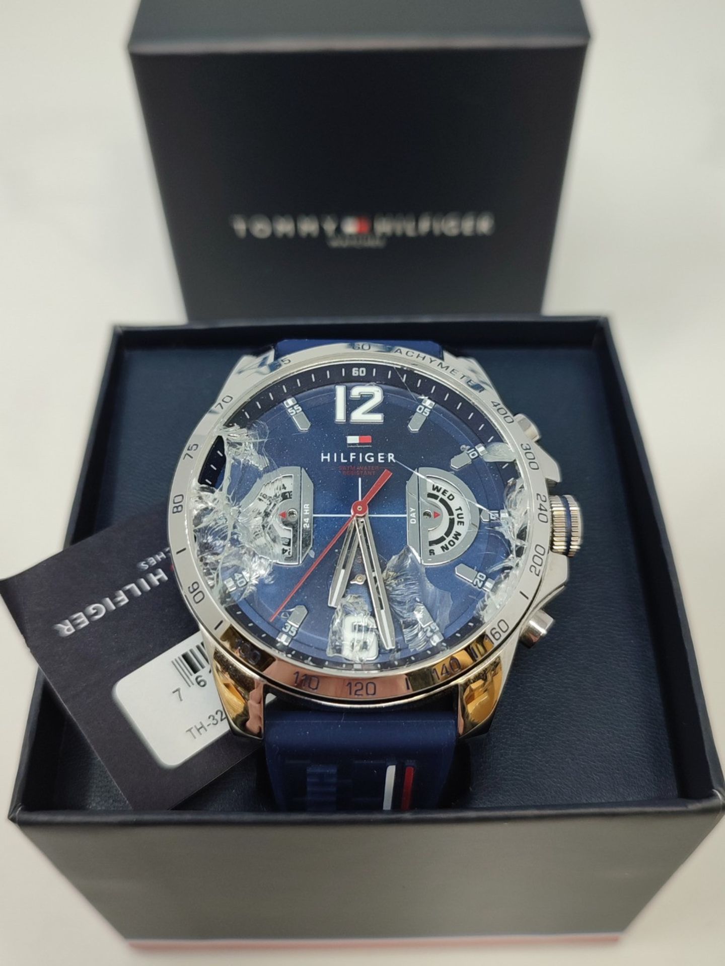 RRP £116.00 [CRACKED] Tommy Hilfiger Multi Dial Quartz Watch for Men with Navy Blue Silicone Strap - Image 2 of 3