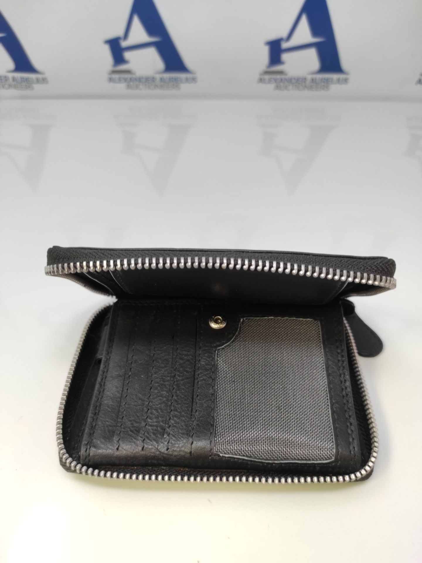 FLW Men's leather wallet, large, with zipper, Black