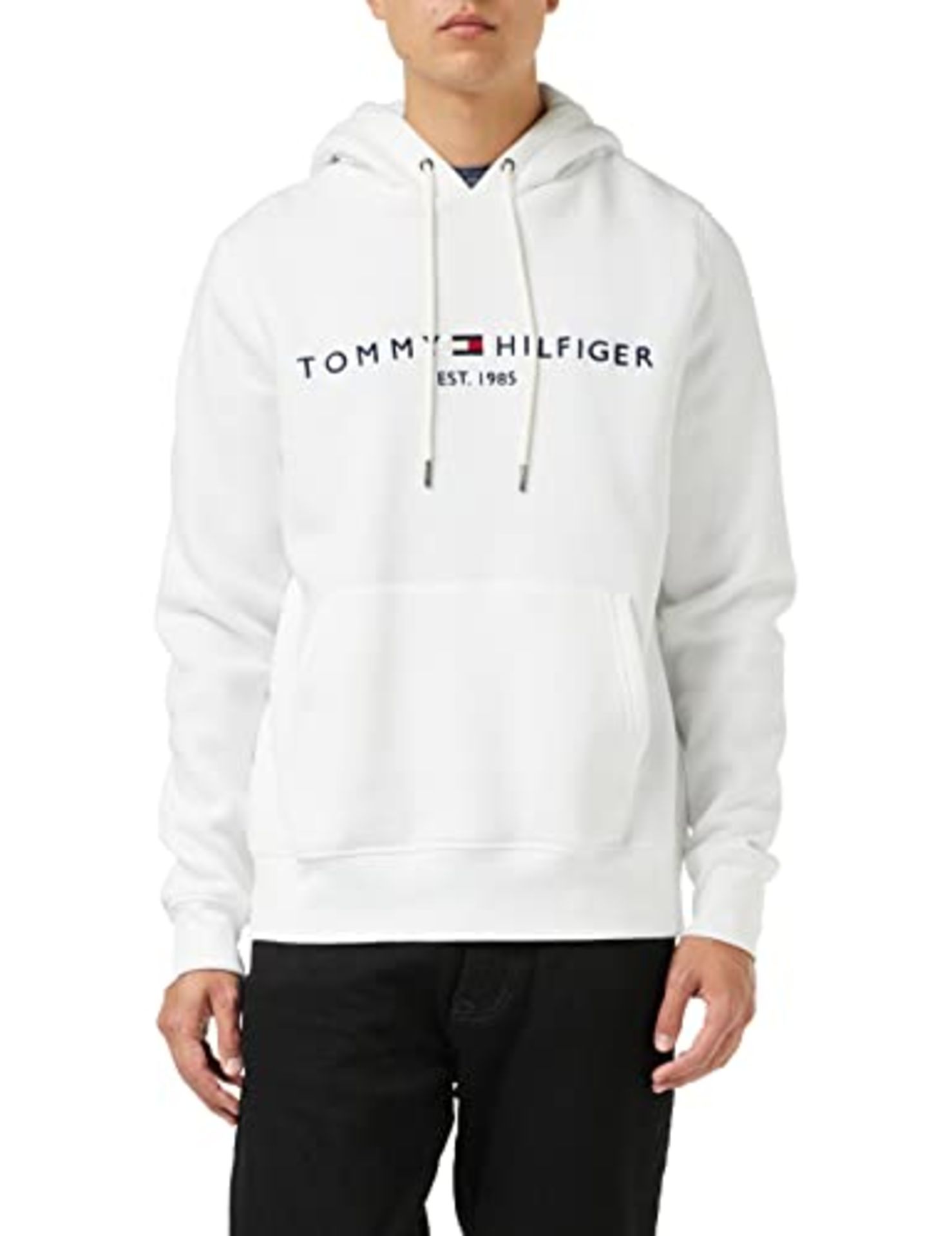 RRP £89.00 Tommy Hilfiger Men's Logo Hooded Sweatshirt, White