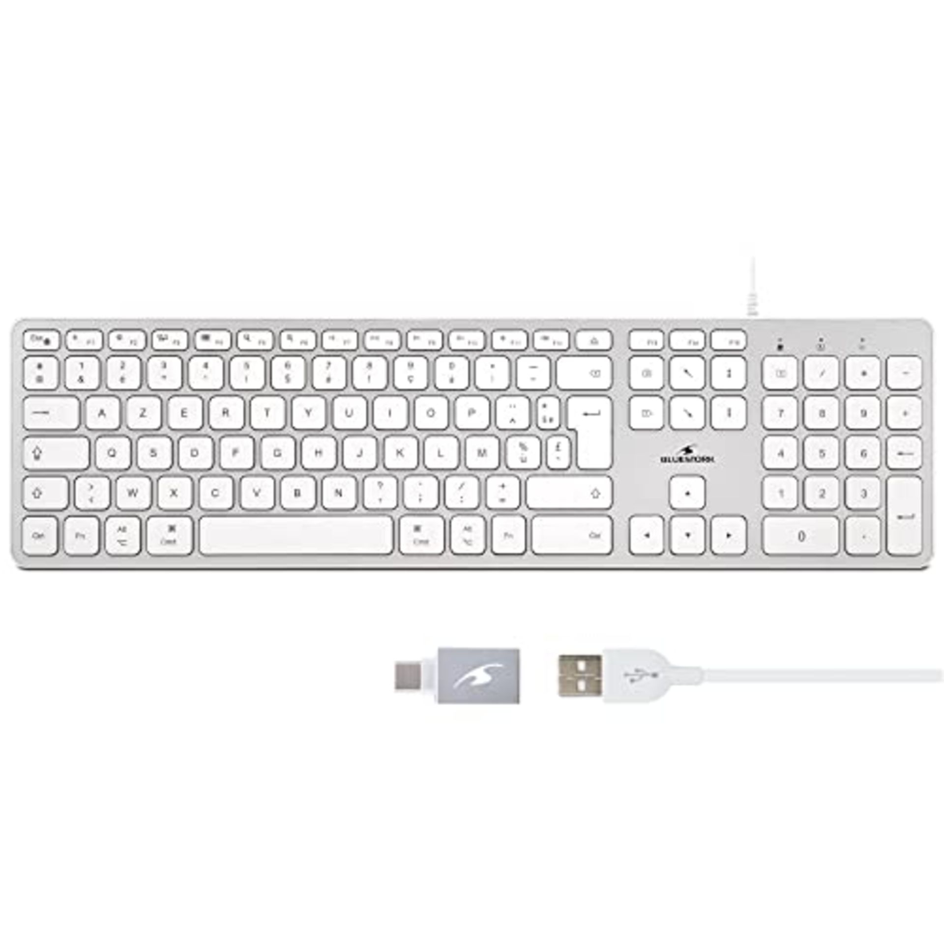 Bluestork French AZERTY Wired Keyboard for Mac - Concave and Silent Keys, 13 Multimedi