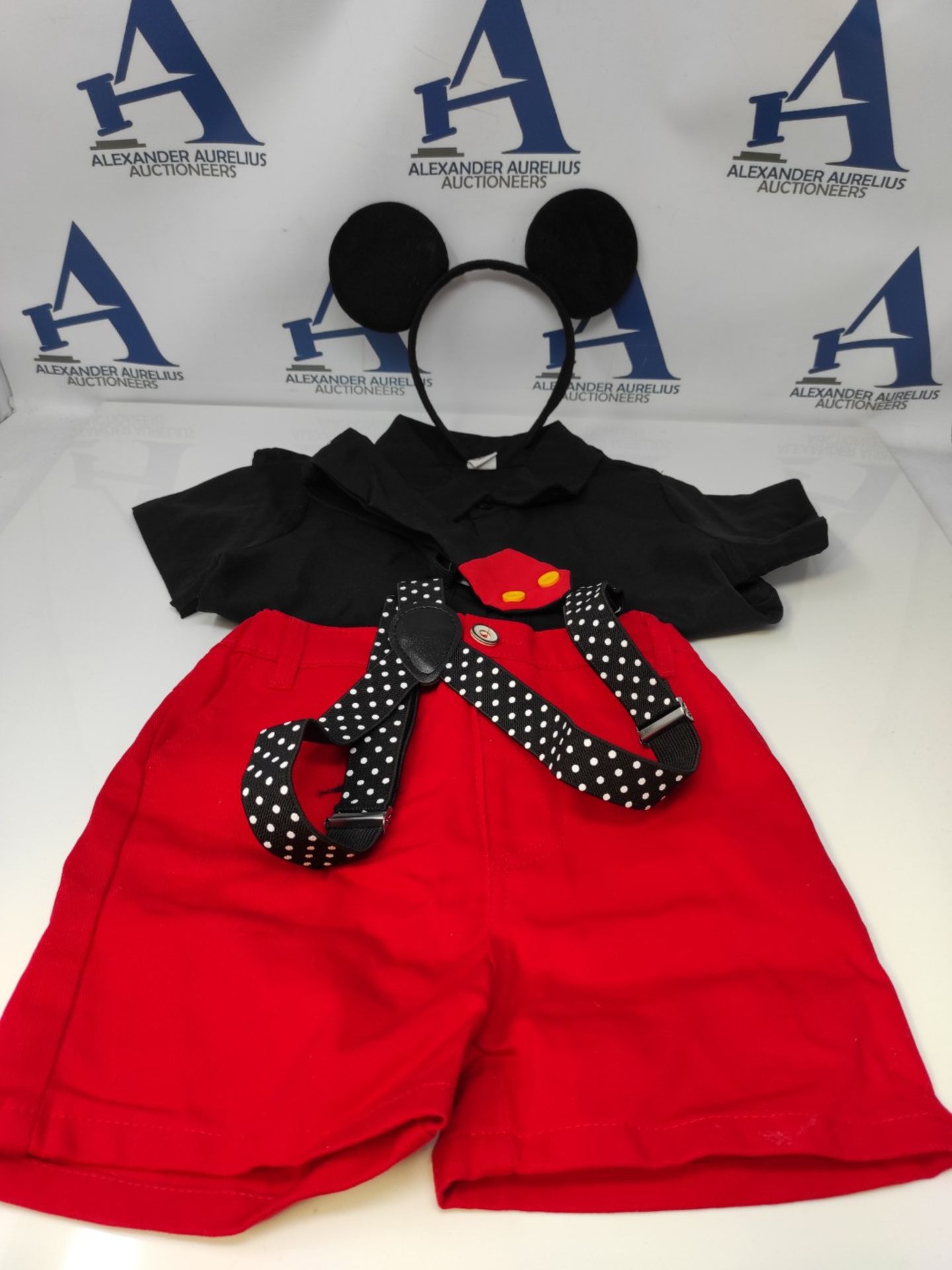 Cake Smash Baby Boy Customizable Mickey Mouse Cosplay Costume Tie Shirt + Y-Back Suspe