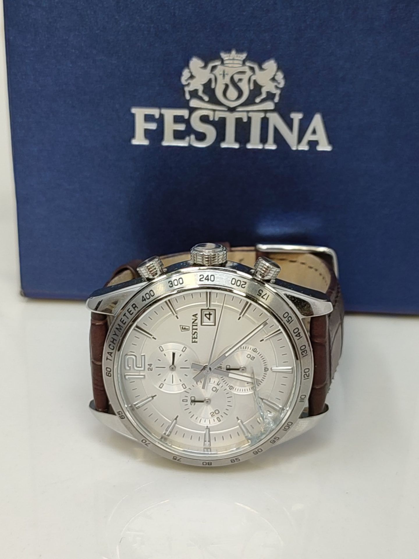 RRP £124.00 [CRACKED] Festina Men's Watch F16760/1 Timeless Chronograph Stainless Steel Gray Case - Image 2 of 3