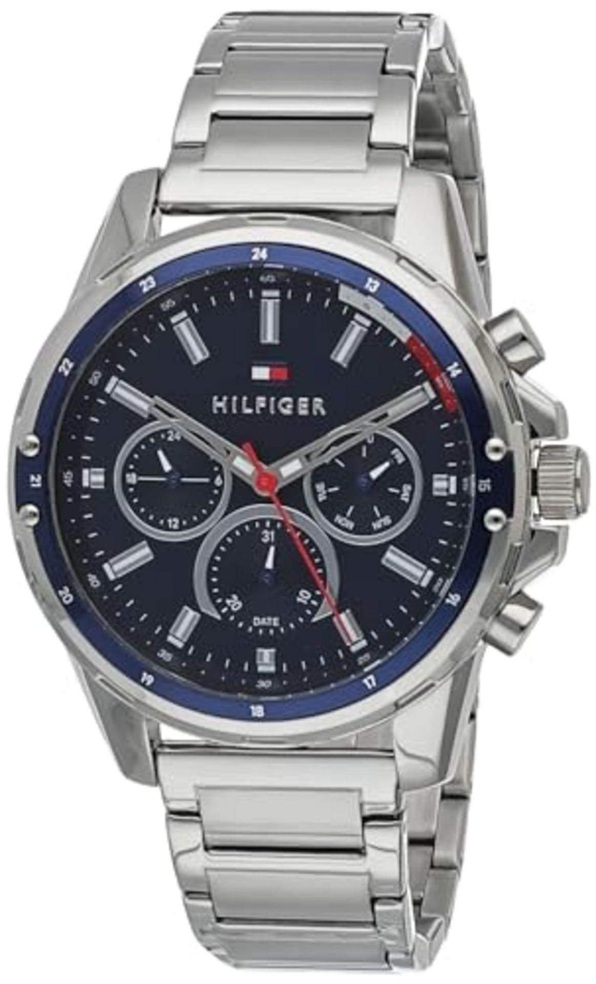 RRP £126.00 Tommy Hilfiger Multi Dial Quartz Watch for Men with Silver Stainless Steel Bracelet -