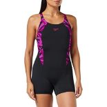 Speedo Women's Hyperboom Placement Muscleback Swimsuit, Black/Taupe, 78