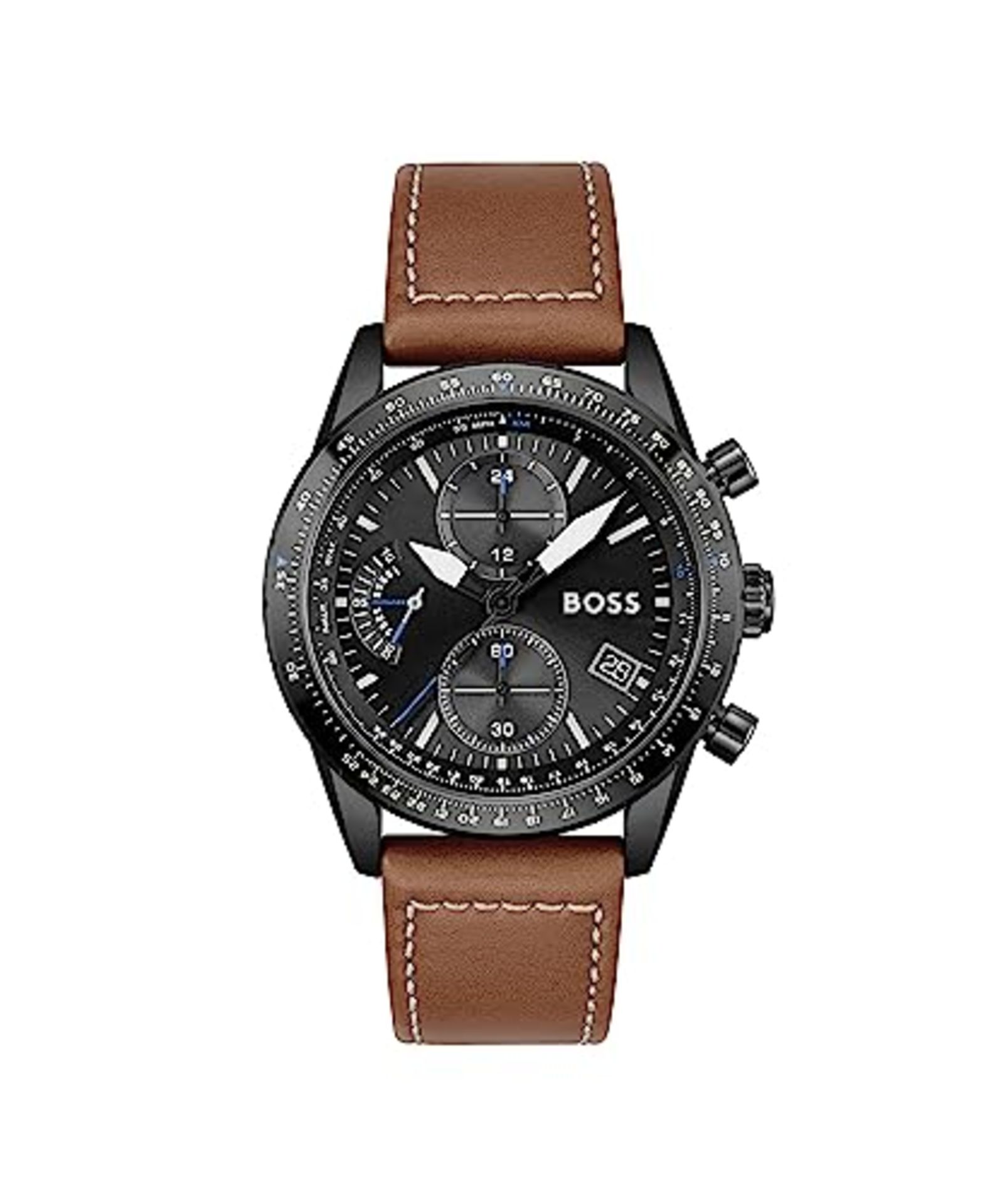 RRP £213.00 BOSS Chronograph Quartz Watch for Men with Light Brown Leather Strap - 1513851