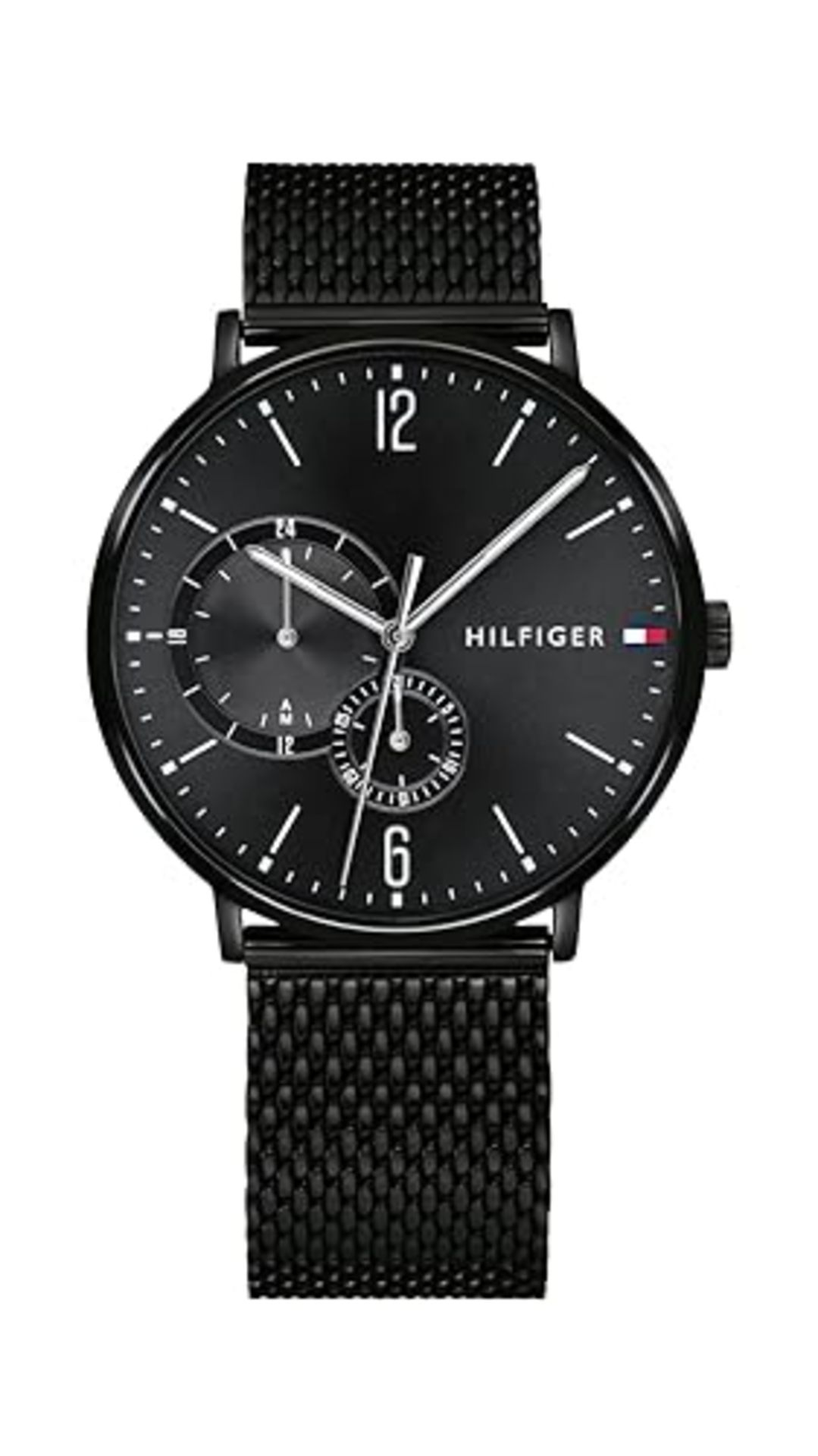 RRP £135.00 Tommy Hilfiger Multi Dial Quartz Watch for Men with Black Stainless Steel Mesh Link Br