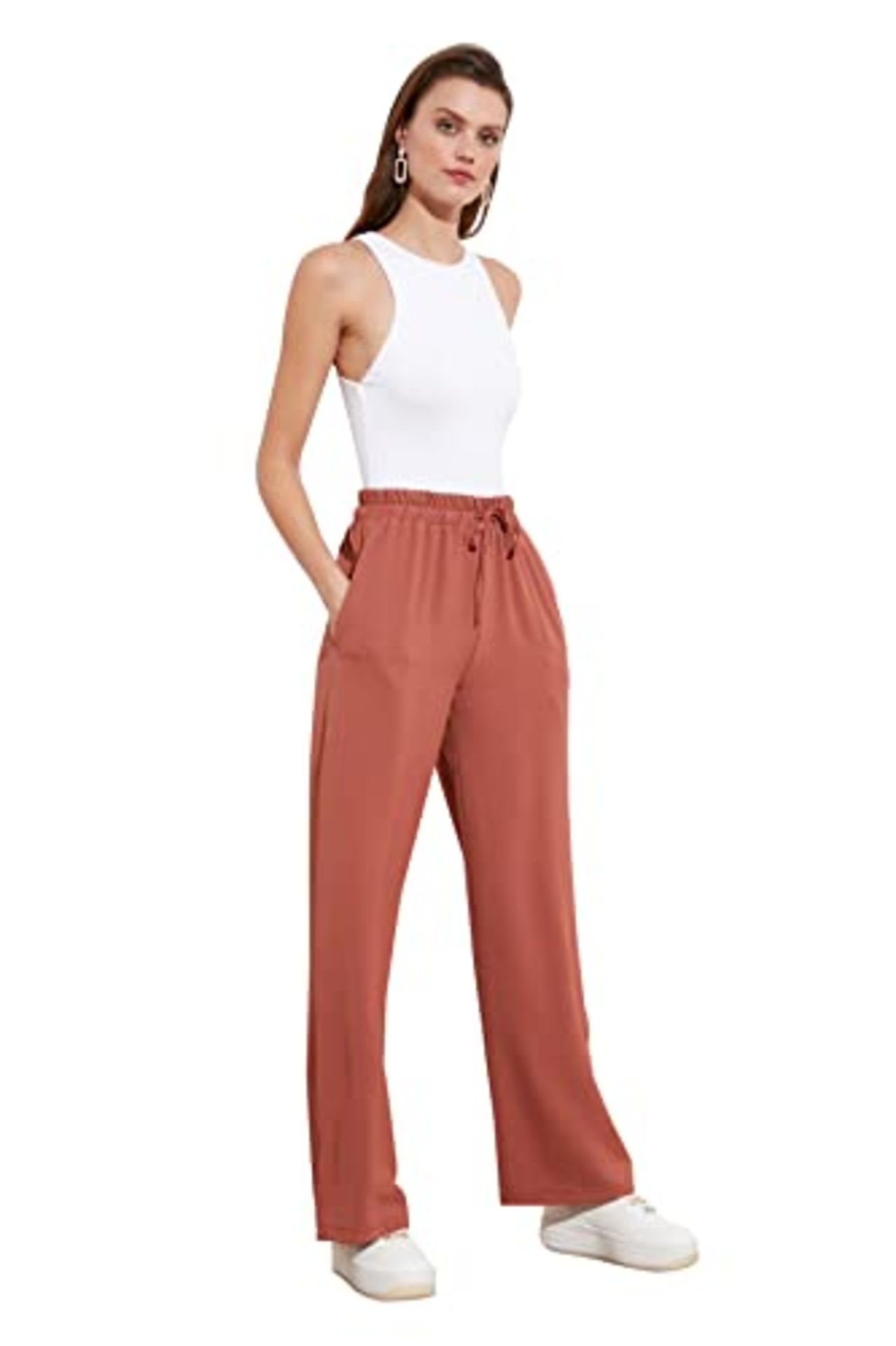 Trendyol Wide Leg Trousers, Rose, Size 40 Women