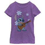 Camiseta de manga corta de Disney Lilo Stitch Flores, morada, talla XS para niña.