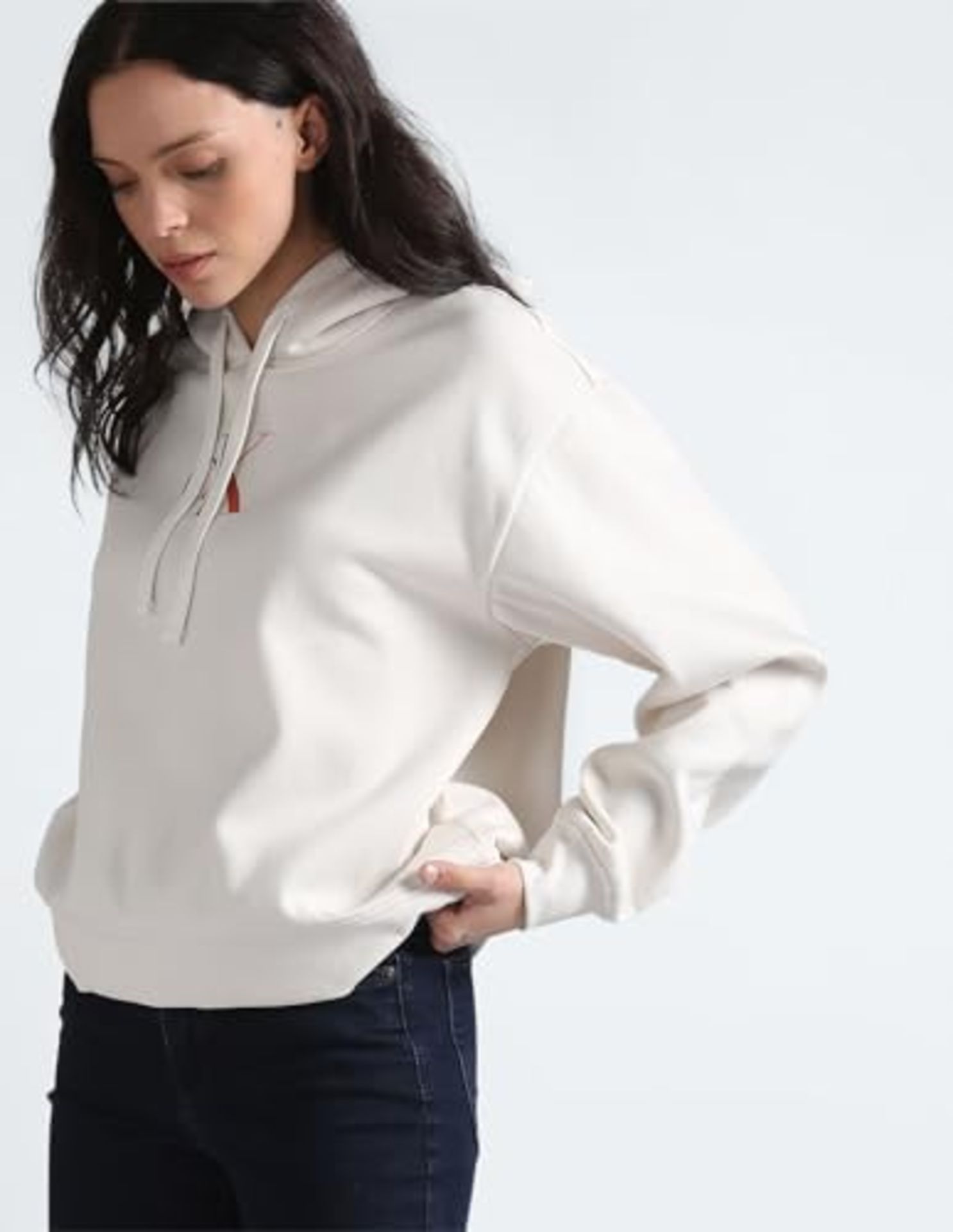 RRP £59.00 Calvin Klein Women's Gradient Hooded Sweatshirt with Hood, White (Ivory), L