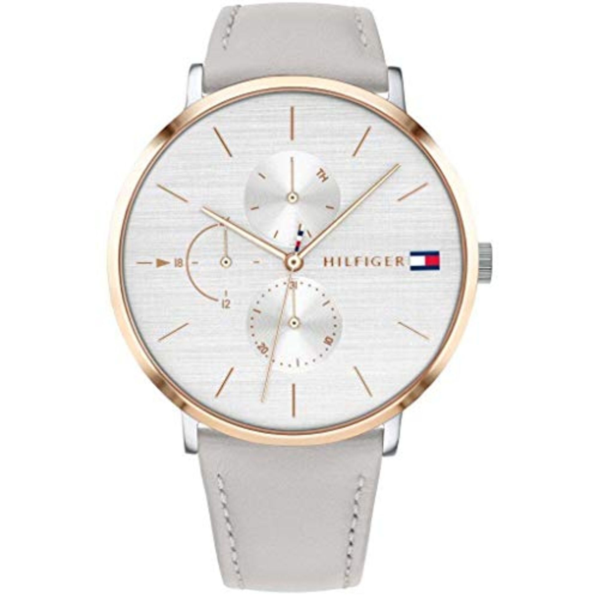 RRP £119.00 Tommy Hilfiger Multi Dial Quartz Watch for Women with Grey Leather Strap - 1781946