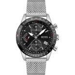 RRP £268.00 BOSS Chronograph Quartz Watch for Men with Silver Stainless Steel Mesh Bracelet - 1513