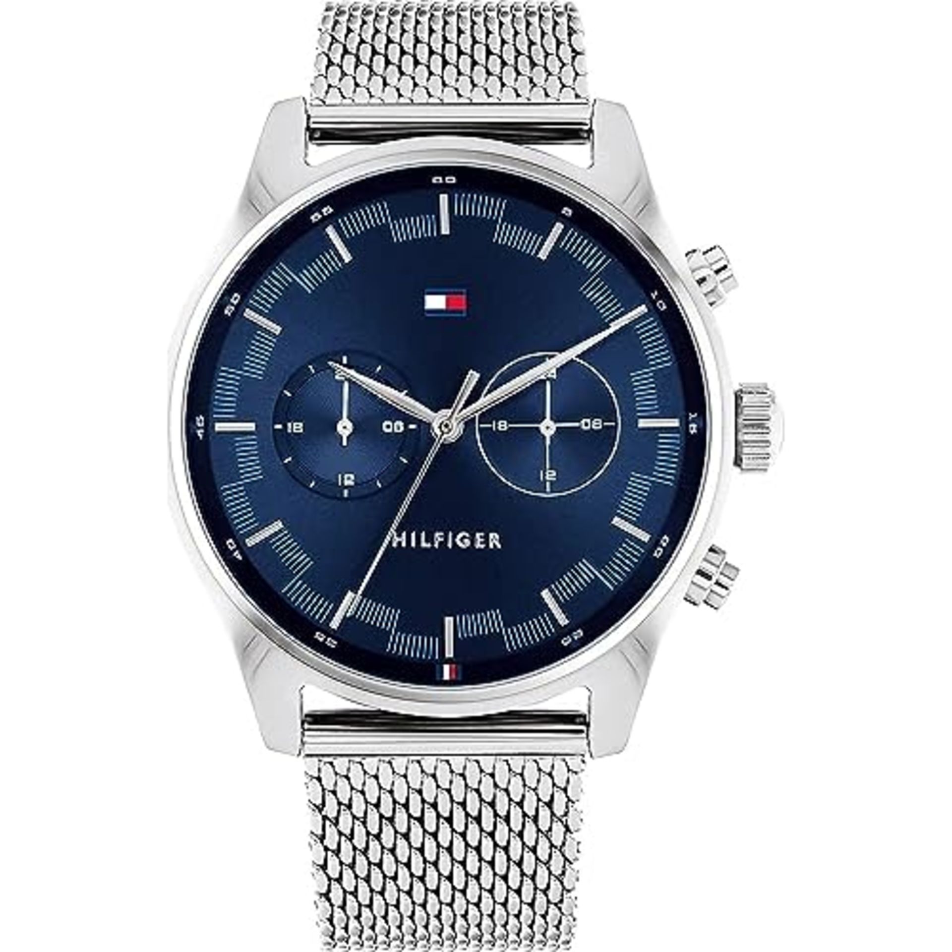 RRP £134.00 Tommy Hilfiger Multifunction Analog Quartz Watch for Men with Silver Stainless Steel M