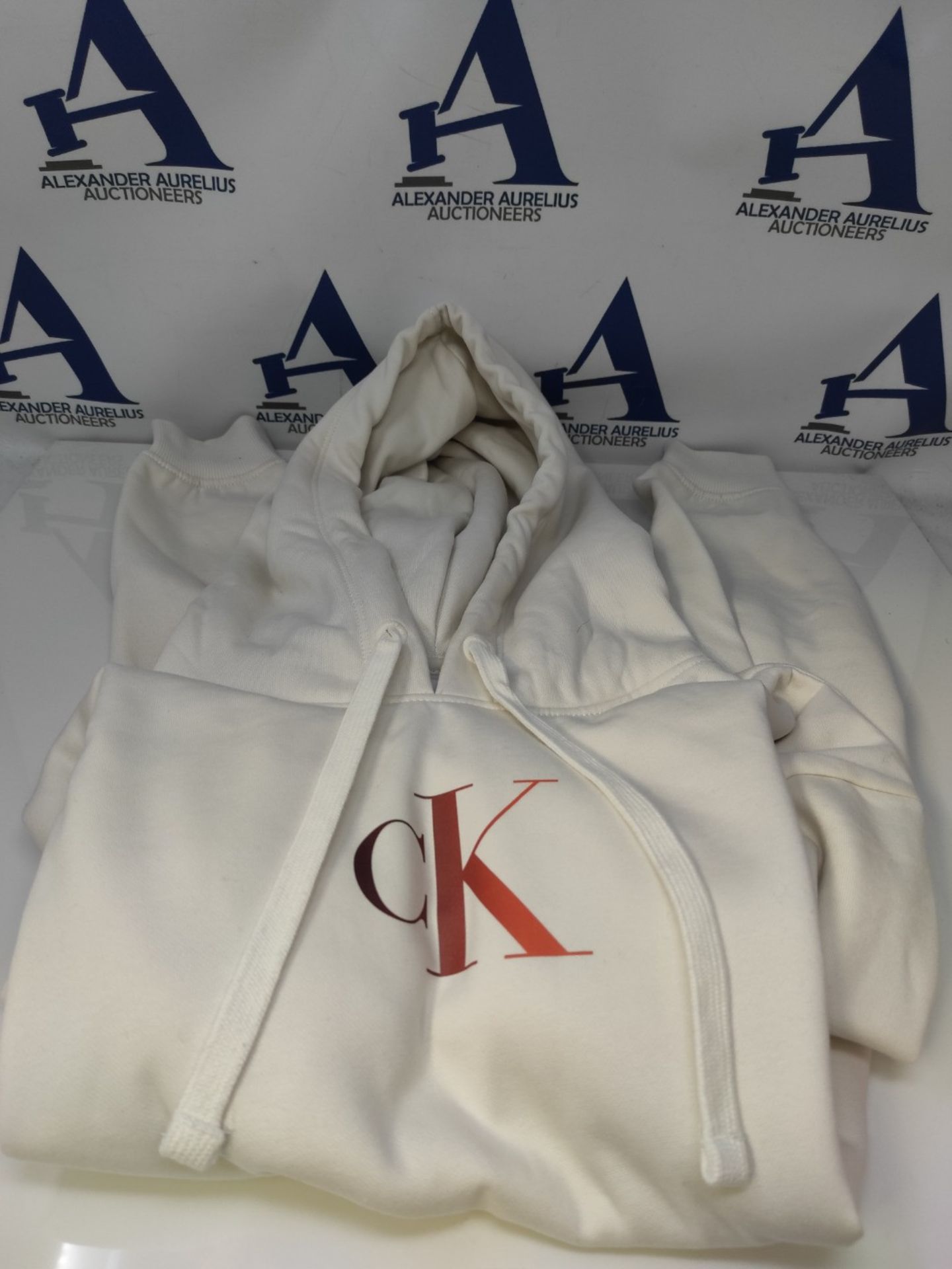 RRP £59.00 Calvin Klein Women's Gradient Hooded Sweatshirt with Hood, White (Ivory), L - Image 2 of 3