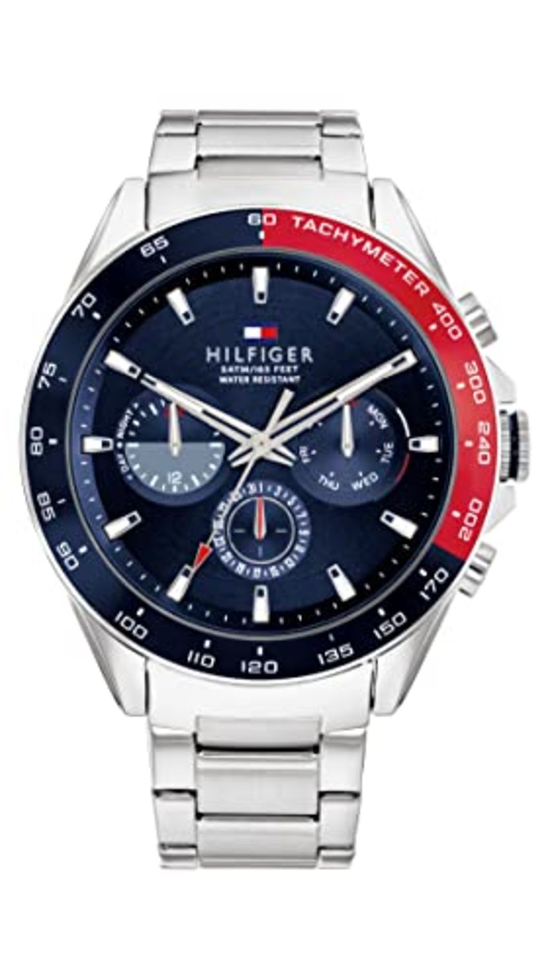 RRP £145.00 Tommy Hilfiger Multi Dial Quartz Watch for Men with Silver Stainless Steel Bracelet -