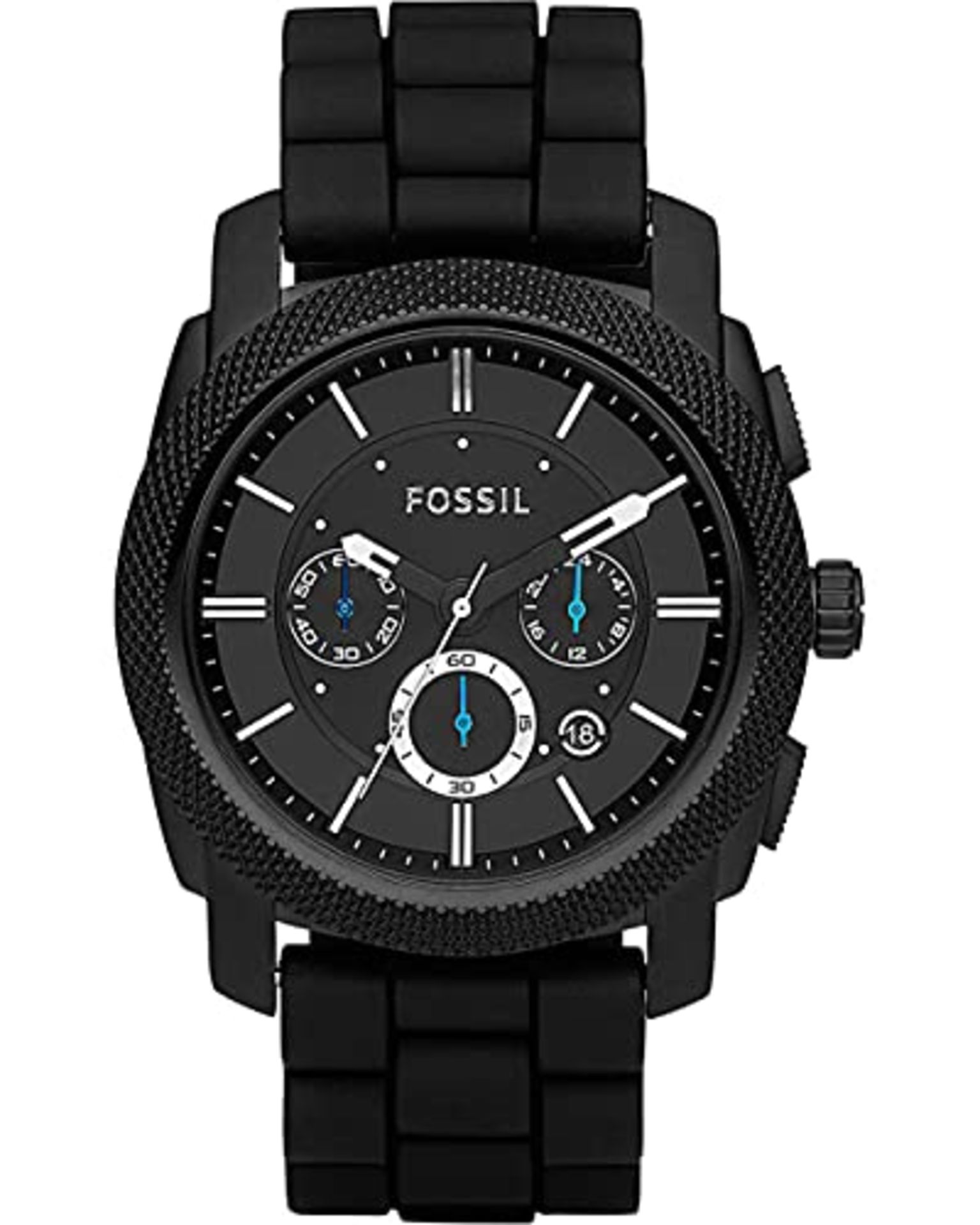 RRP £126.00 Fossil men's watch, 45mm case size, quartz chronograph movement, silicone strap