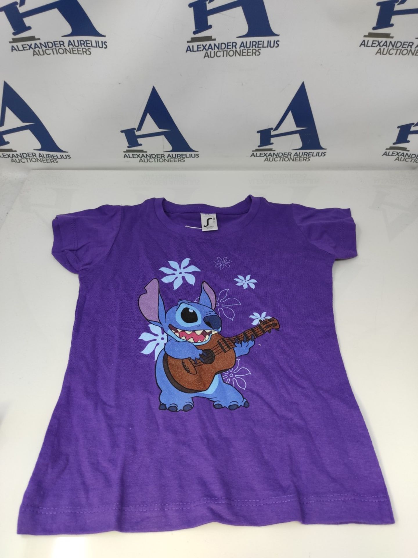 Camiseta de manga corta de Disney Lilo Stitch Flores, morada, talla XS para niña. - Image 2 of 3