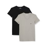 Emporio Armani Men's 2-Pack V Neck T-Shirt Essential Core Logo band T-Shirt, Black Gre