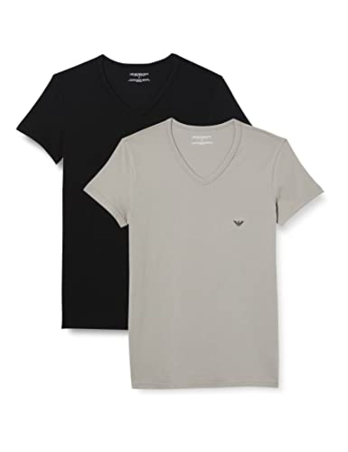 Emporio Armani Men's 2-Pack V Neck T-Shirt Essential Core Logo band T-Shirt, Black Gre