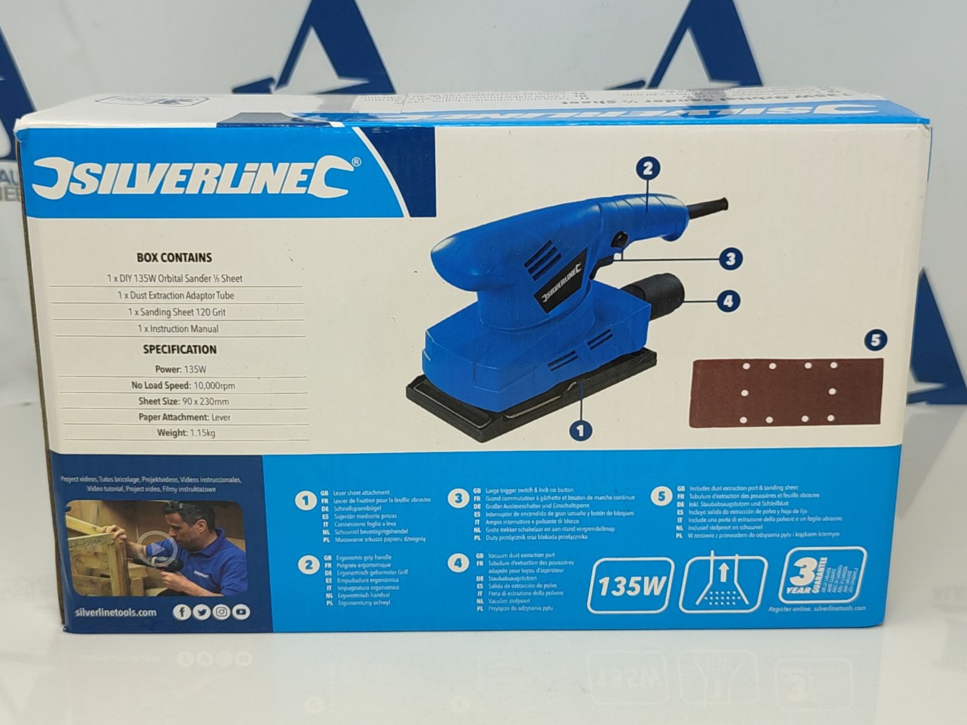 Silverline 521333 DIY 135 W Orbital Sander 1/3 Sheet 135 W, Blue - Image 2 of 3