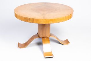 A round veneered wood Art Deco side table, 20th C.