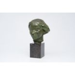 Rik Wouters (1882-1916): Head of a young lady, green patinated bronze on marble base, foundry mark '