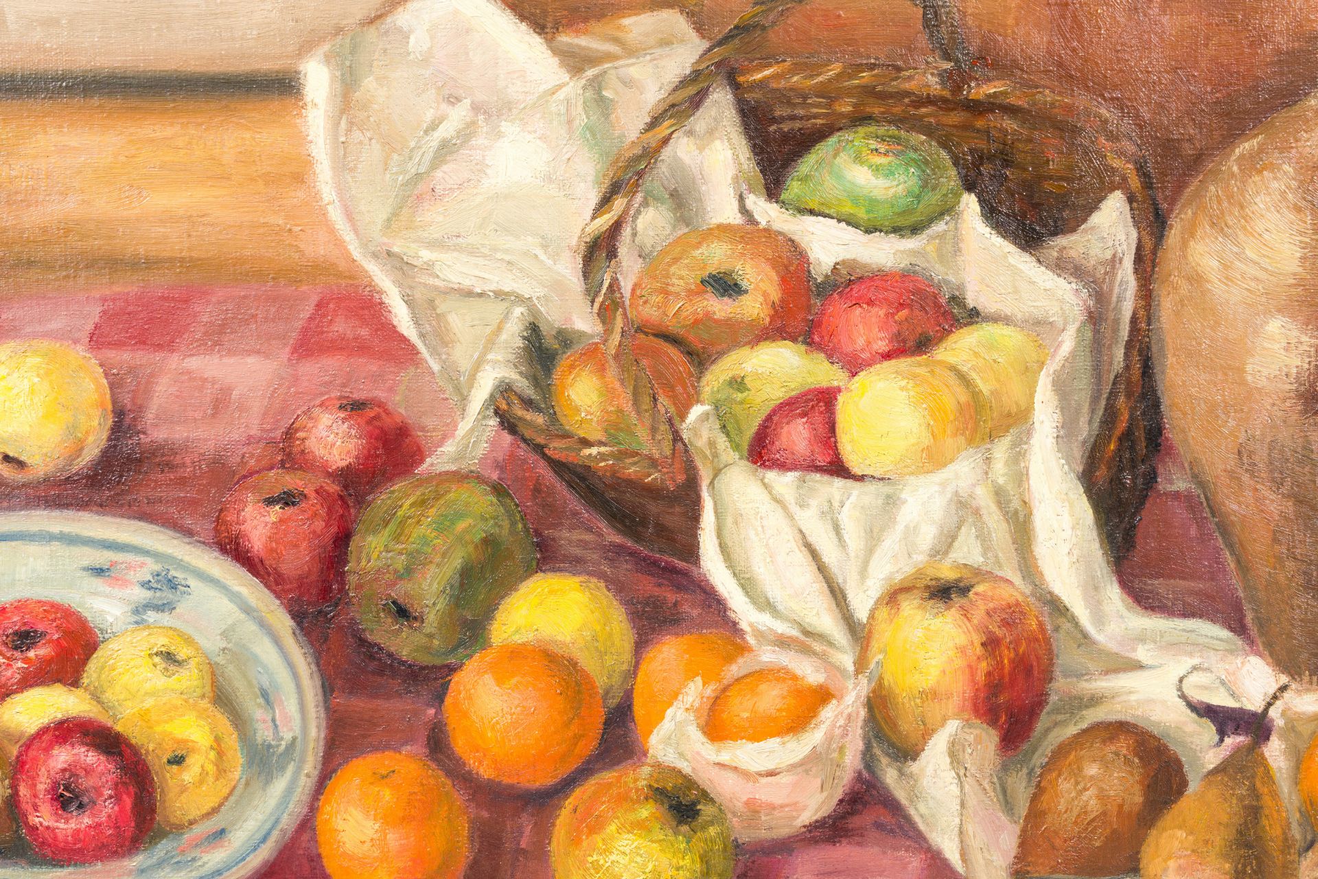 Diane Van Heyghen (20th C.): Still life with fruits and tableware, oil on canvas - Bild 5 aus 5