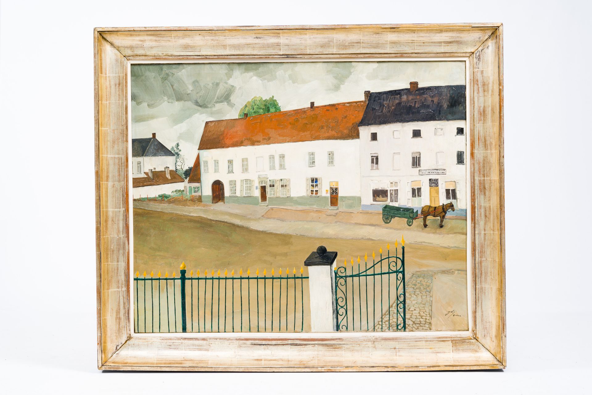 Leo Piron (1899-1962): 'Etichove' (House widow De Vos butcher), oil on canvas - Image 2 of 5