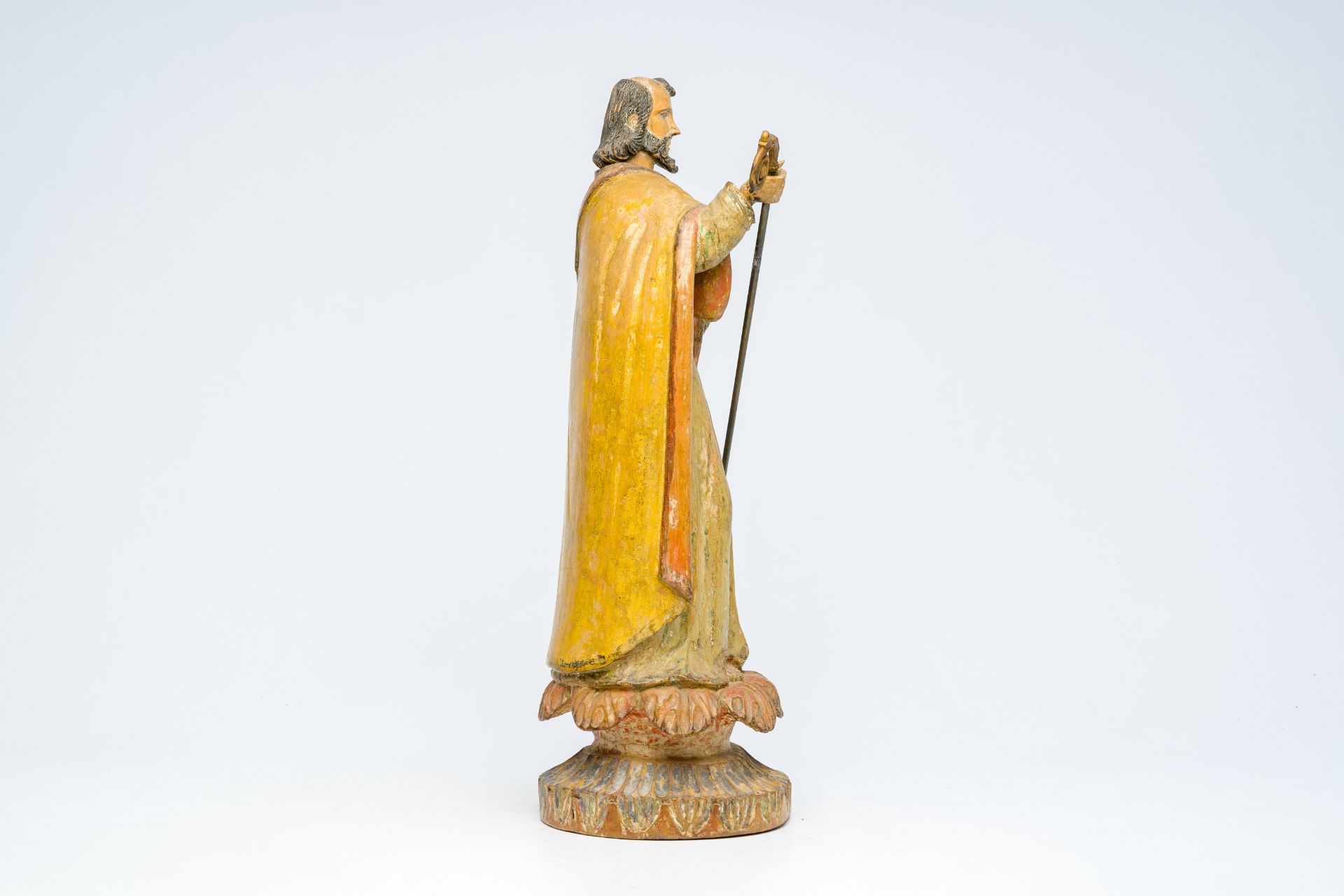 A carved and polychrome painted wood Saint Joseph, 18th C. - Image 5 of 7