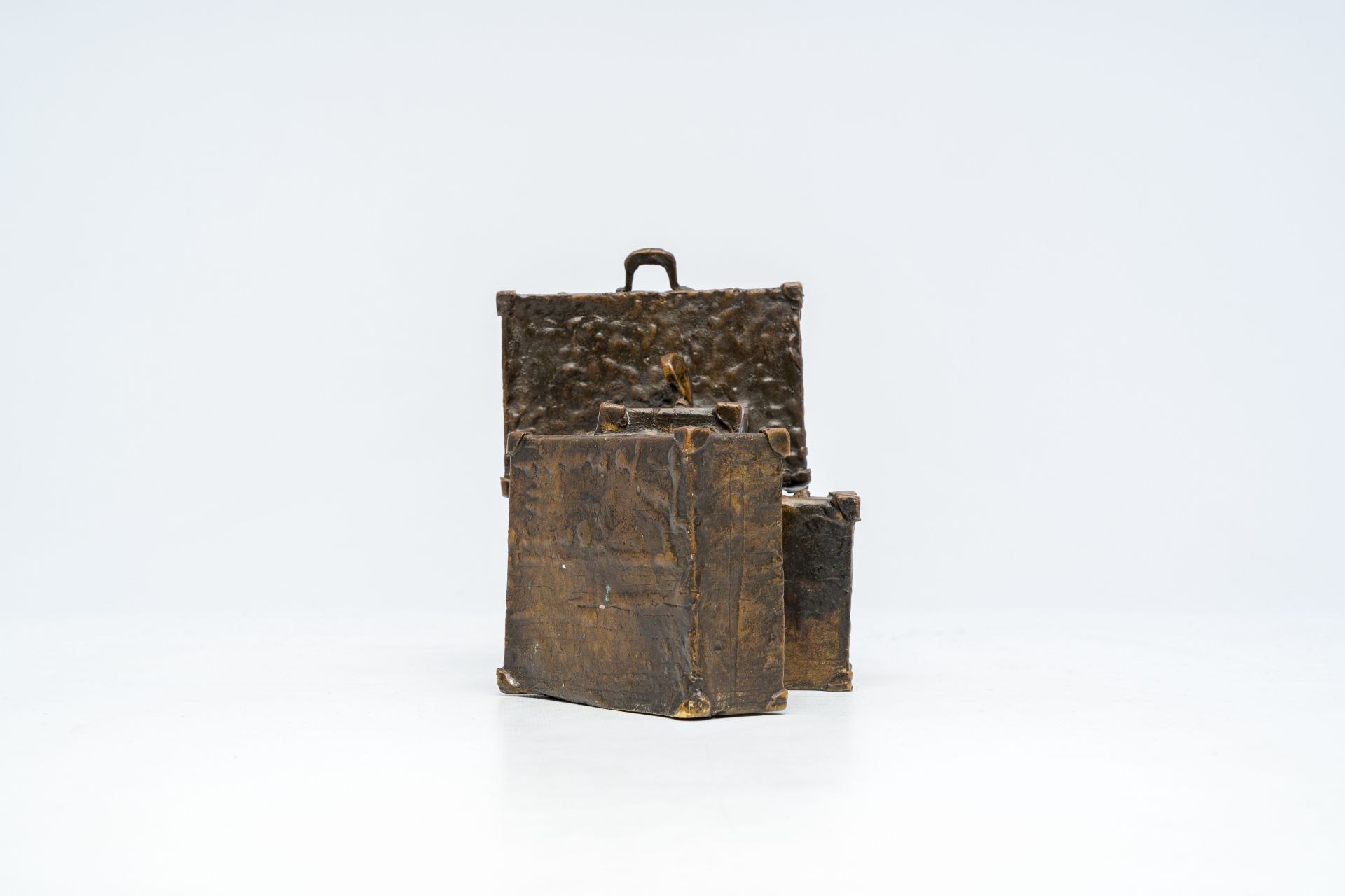 Illegibly signed: The departure, brown patinated bronze, 20th C. - Image 4 of 9